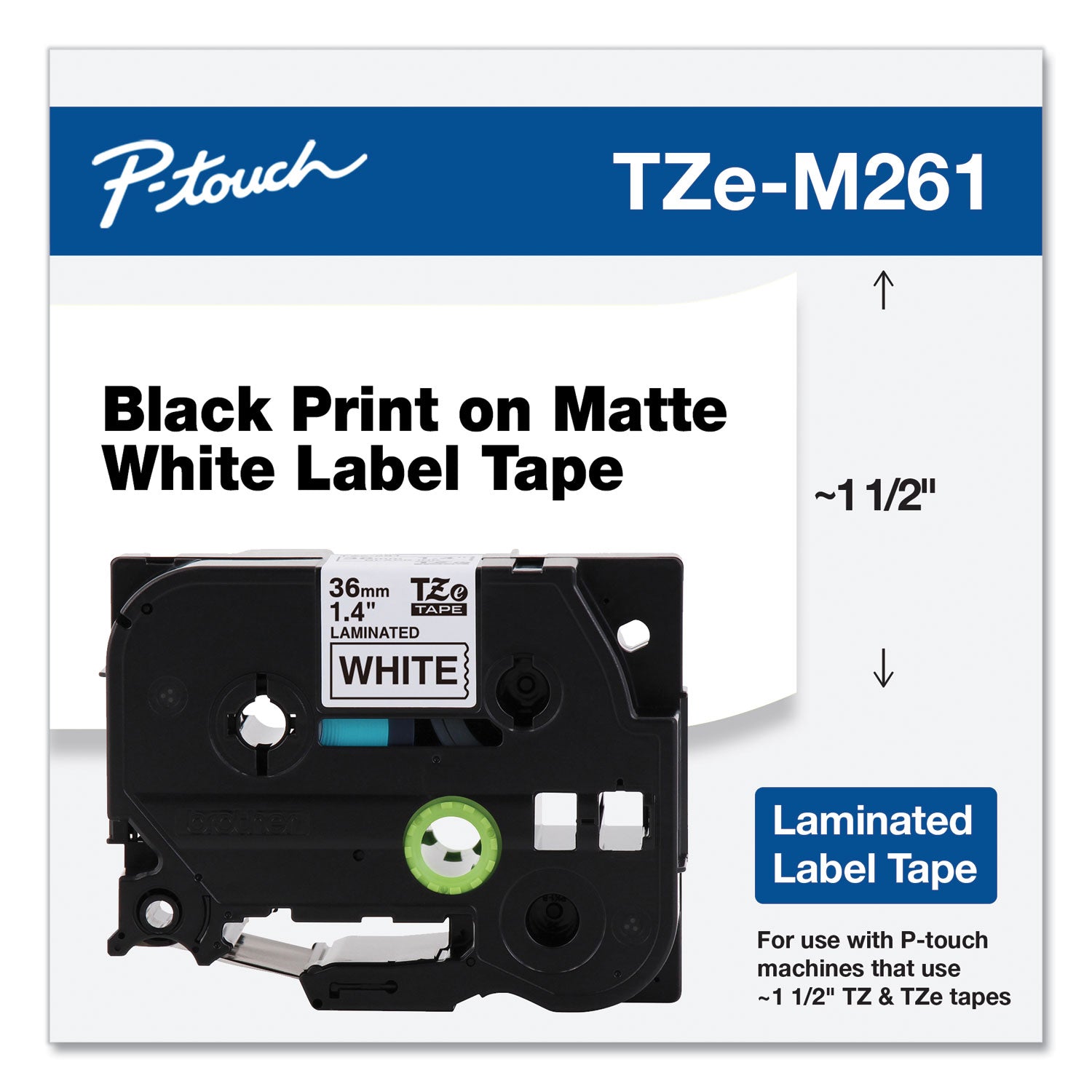tze-standard-adhesive-laminated-labeling-tape-14-x-262-ft-black-on-matte-white_brttzem261 - 1