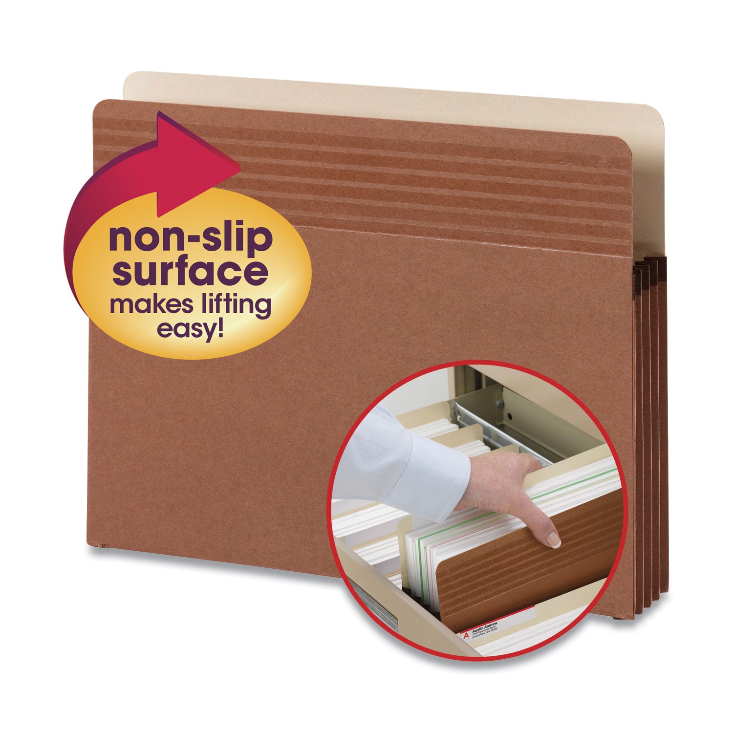 Easy Grip Pockets, 3.5" Expansion, Letter Size, Redrope, 25/Box -