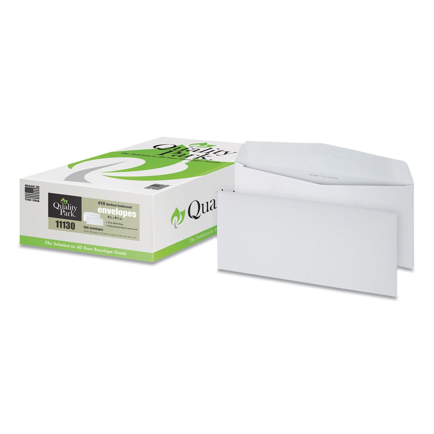 Park Ridge Embossed Executive Envelope, #10, Commercial Flap, Gummed Closure, 4.13 x 9.5, White, 500/Box -