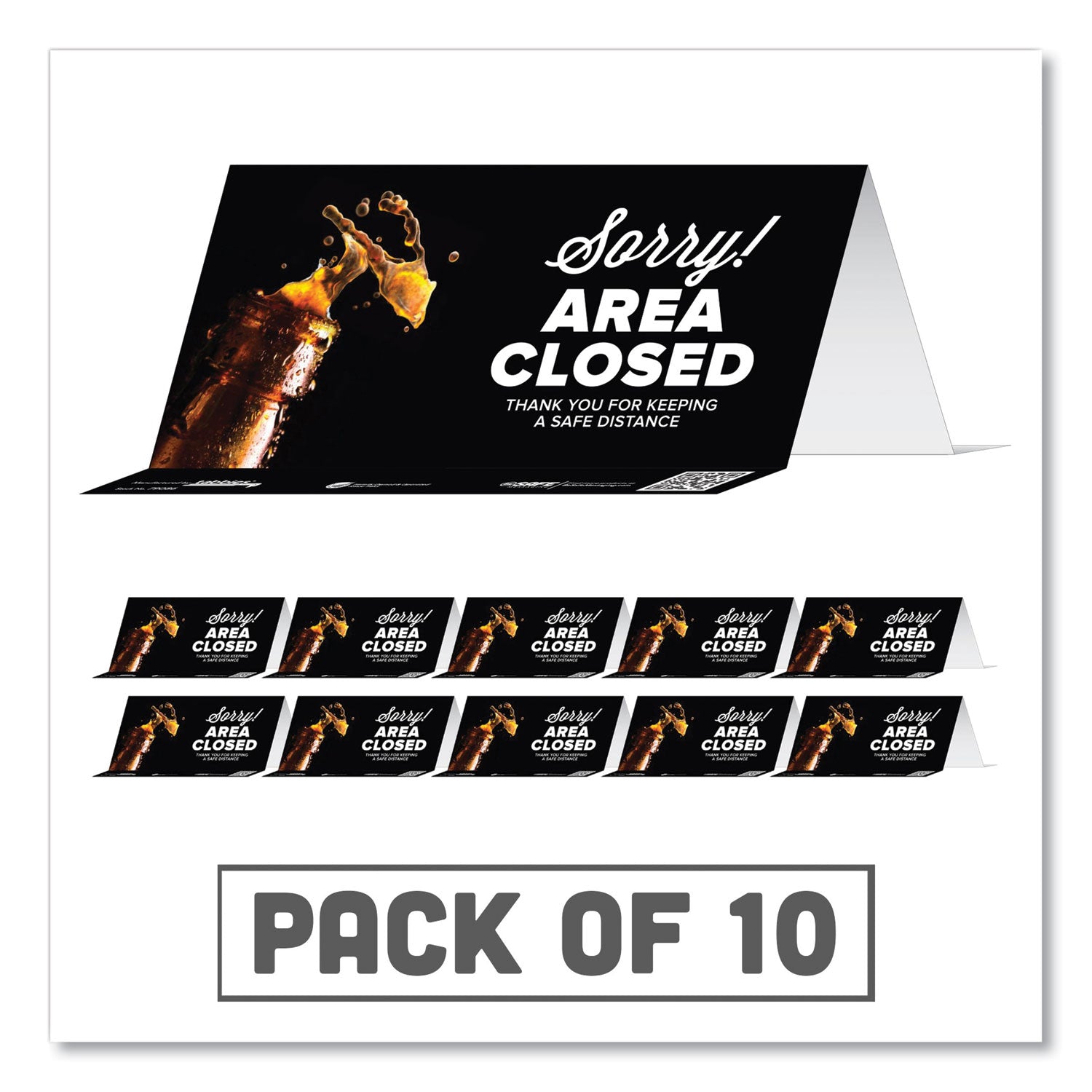 besafe-messaging-table-top-tent-card-8-x-387-sorry!-area-closed-thank-you-for-keeping-a-safe-distance-black-10-pack_tab79086 - 1