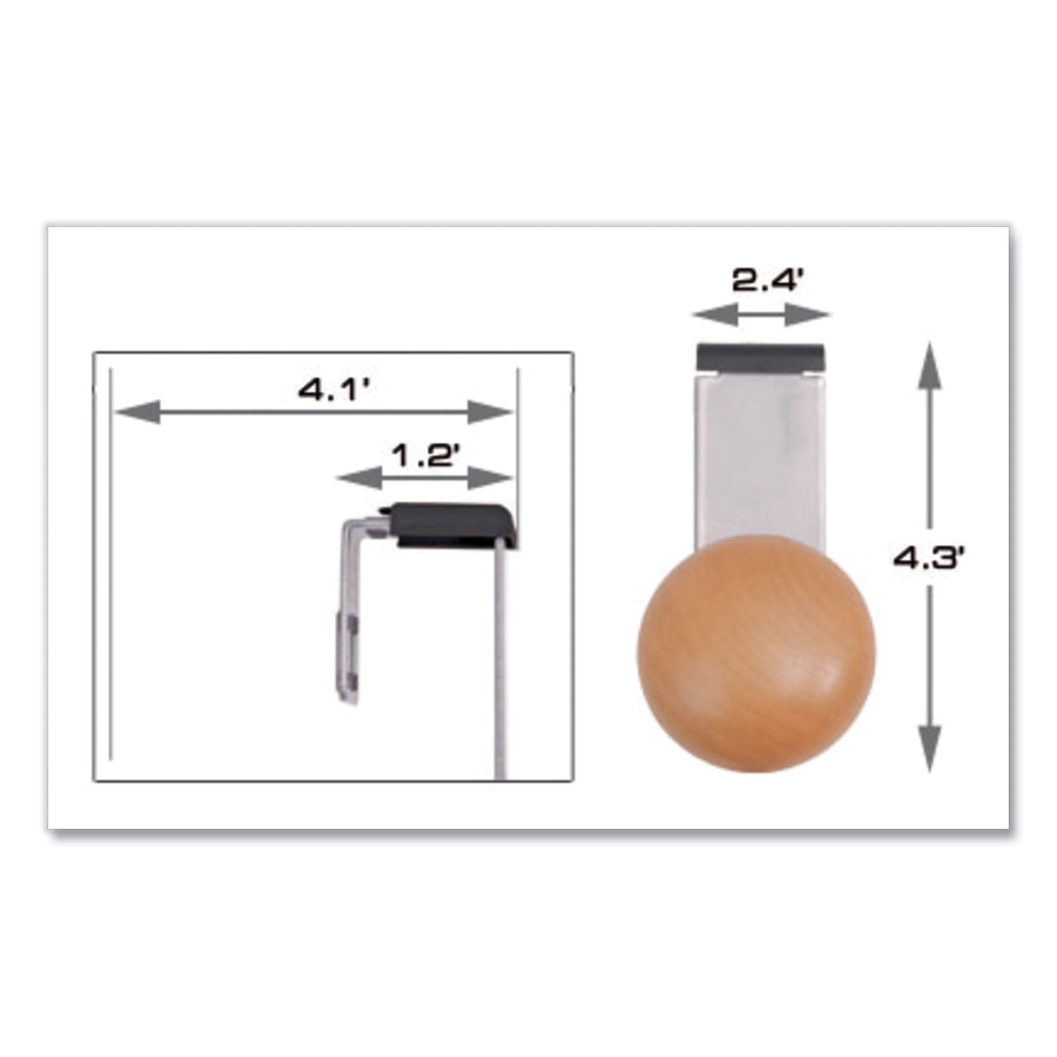 Cubicle Garment Peg, 1-Hook, 1.2 x 1.38 x 4.3, Wood, Metallic Gray, 1 lb Capacity -