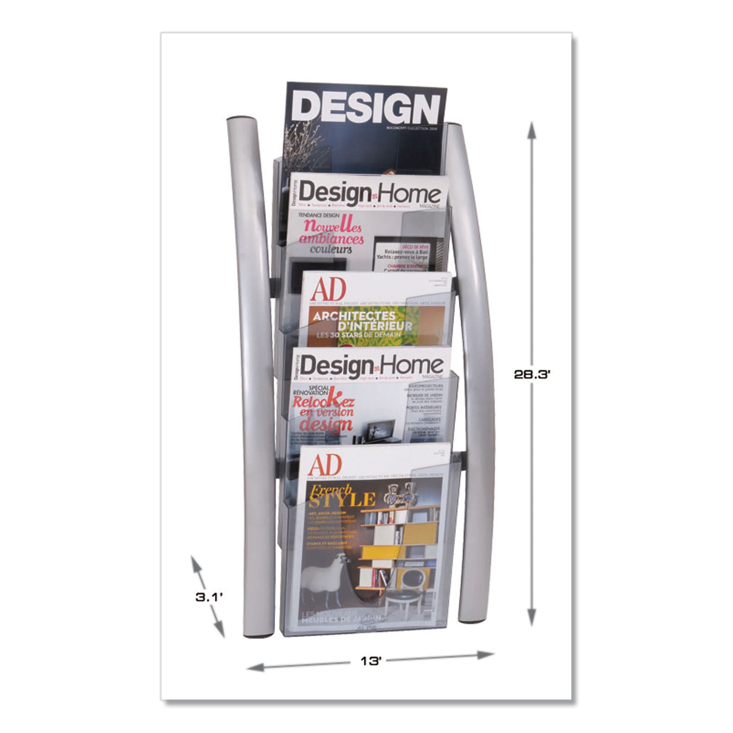 Wall Literature Display, 13w x 3.5d x 28.5h, Silver Gray/Translucent -