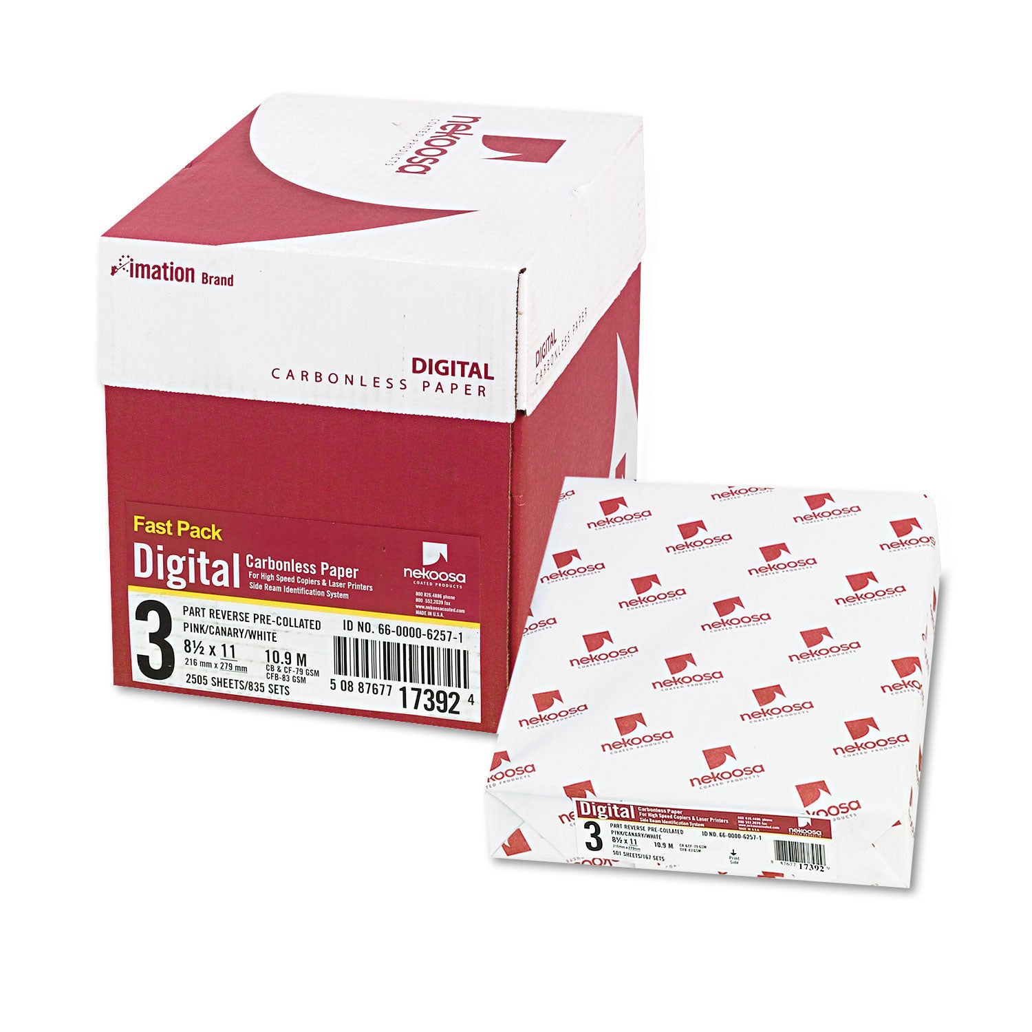 Fast Pack Carbonless 3-Part Paper, 8.5 x 11, Pink/Canary/White, 500 Sheets/Ream, 5 Reams/Carton -