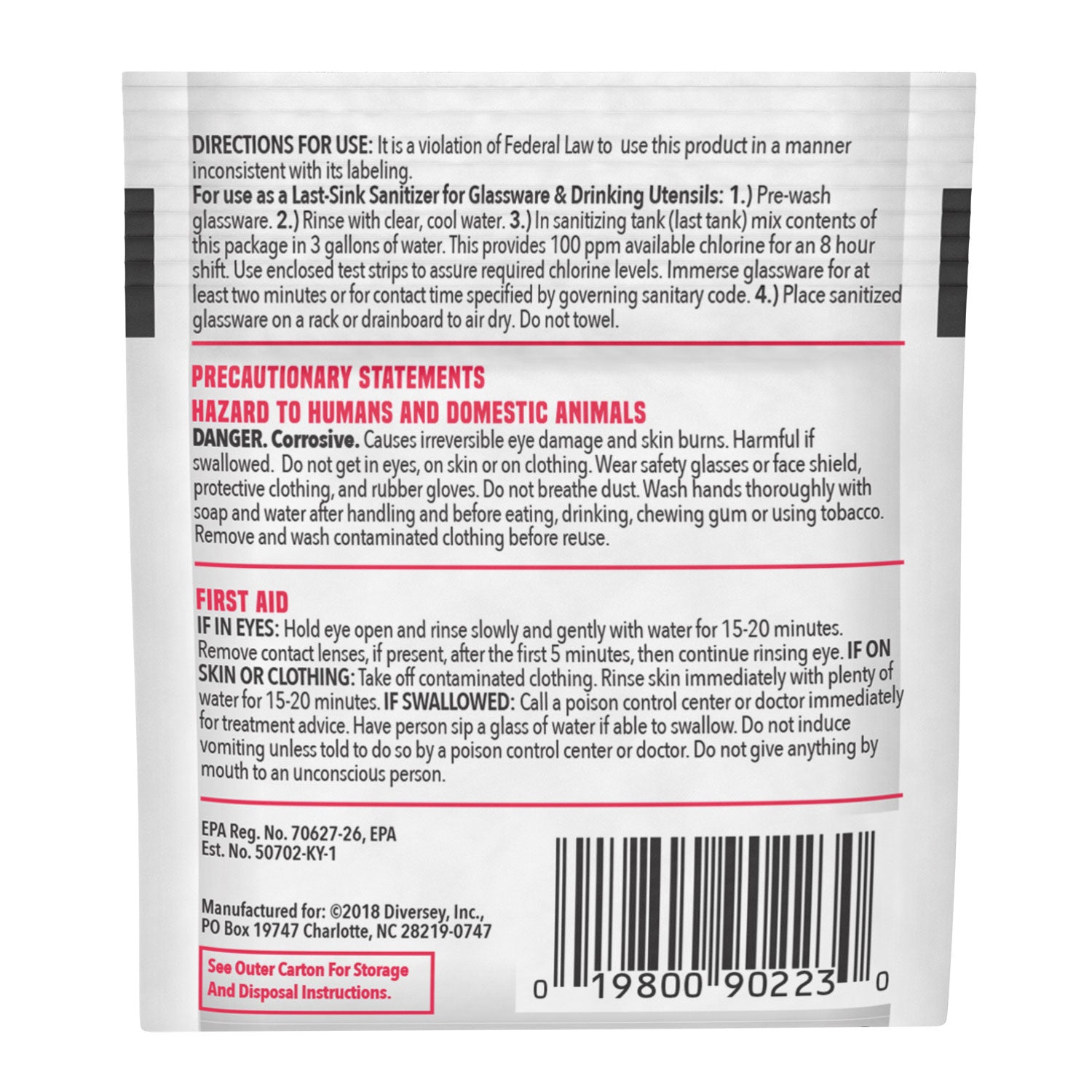 Beer Clean Last Rinse Glass Sanitizer, Powder, 0.25 oz Packet, 100/Carton -