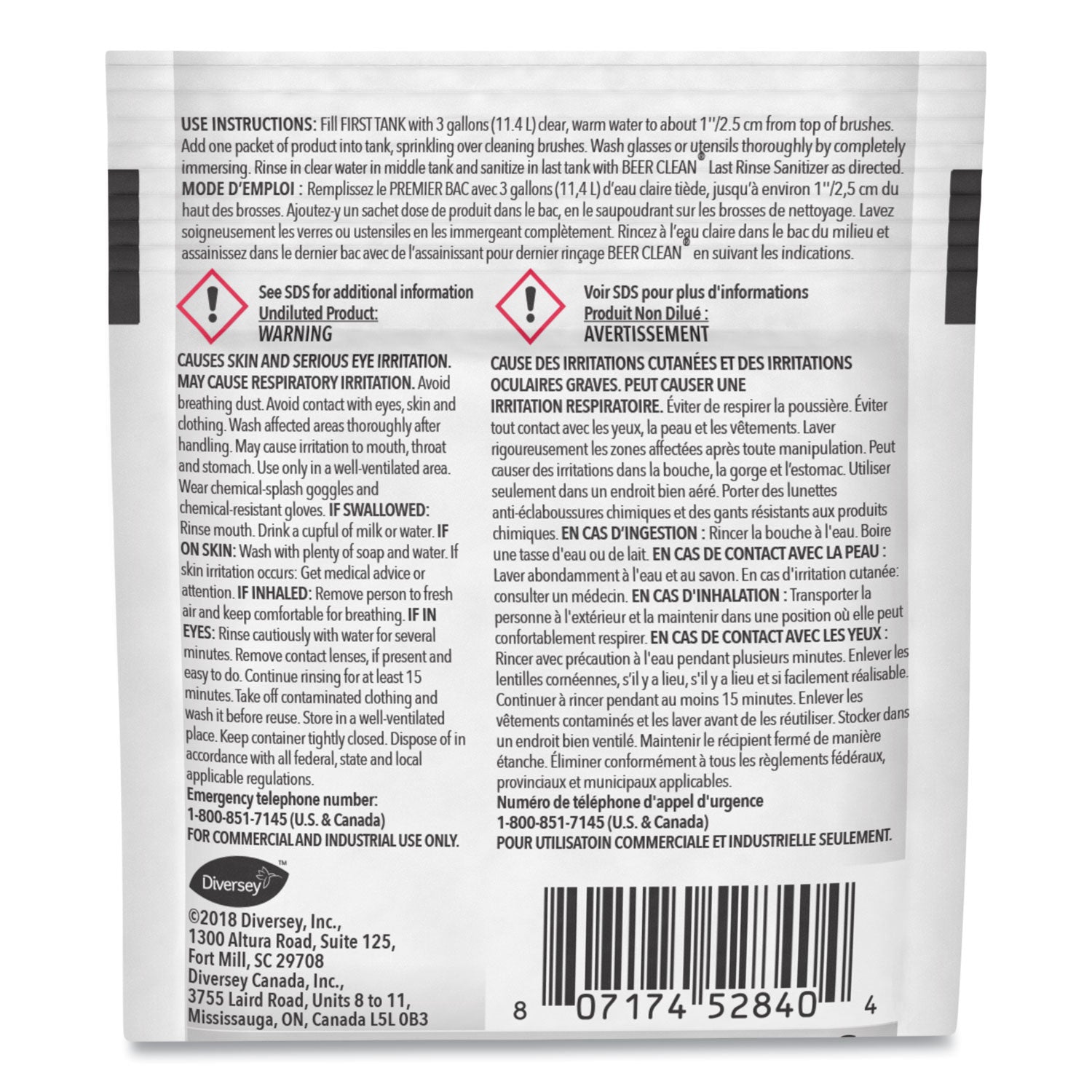 Beer Clean Glass Cleaner, Powder, 0.5 oz Packet, 100/Carton -