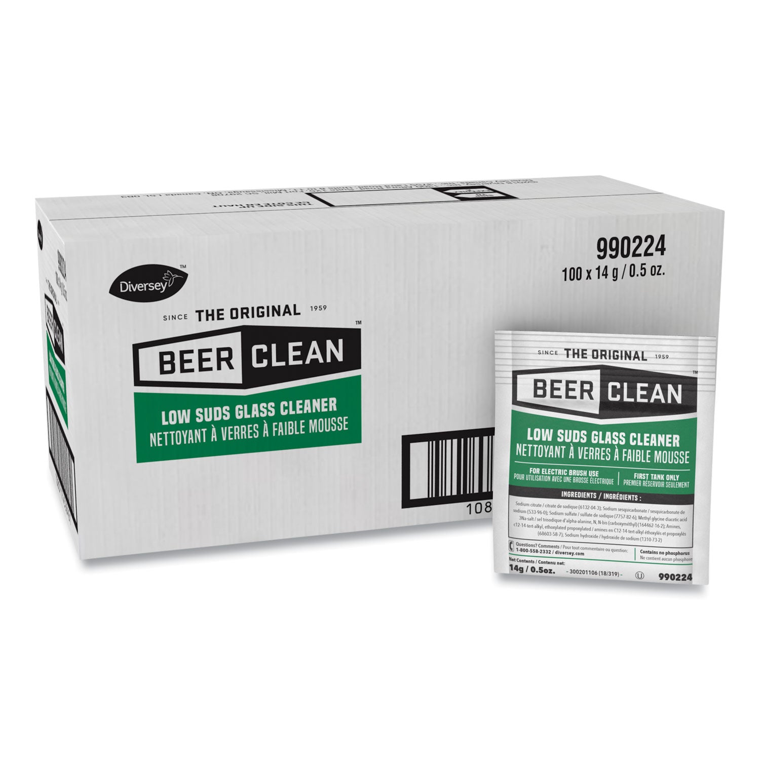 Beer Clean Glass Cleaner, Powder, 0.5 oz Packet, 100/Carton -