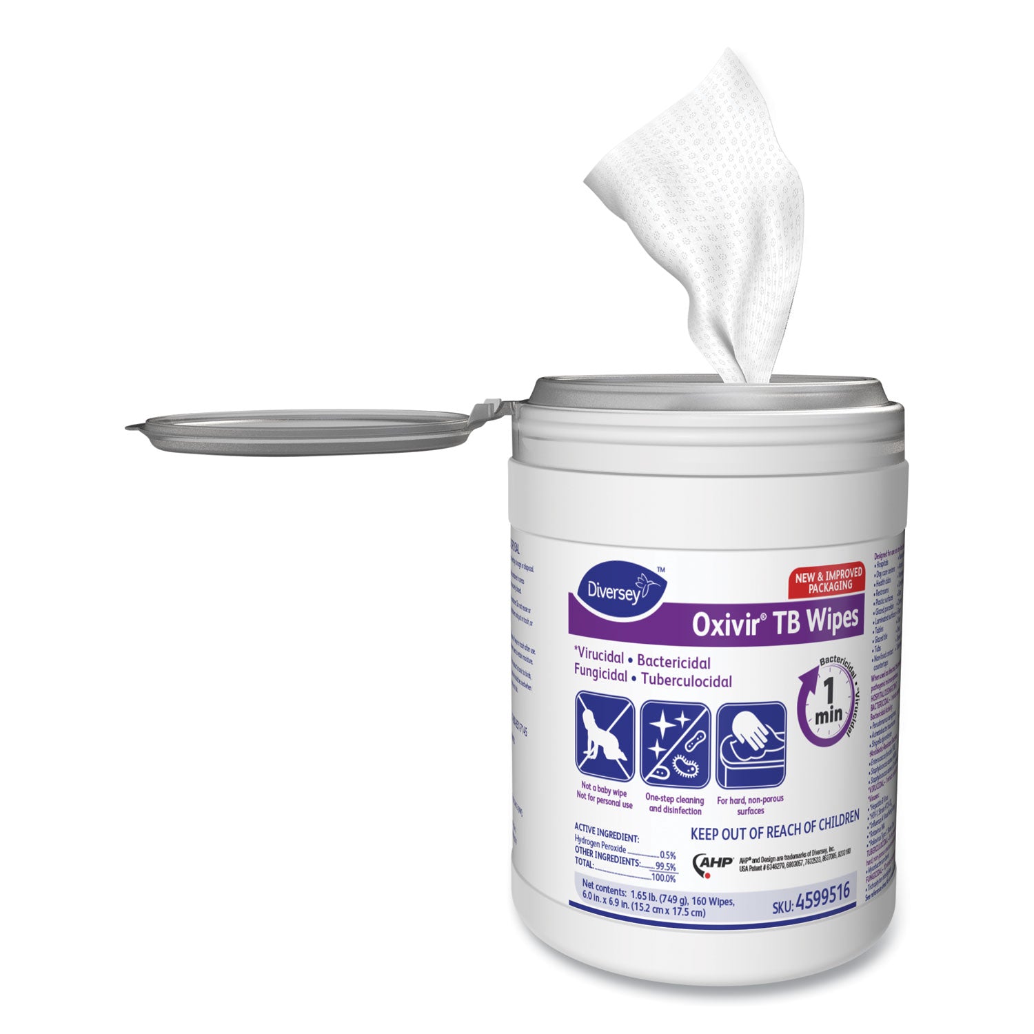 Oxivir TB Disinfectant Wipes, 7 x 6, White, 160/Canister, 12 Canisters/Carton -