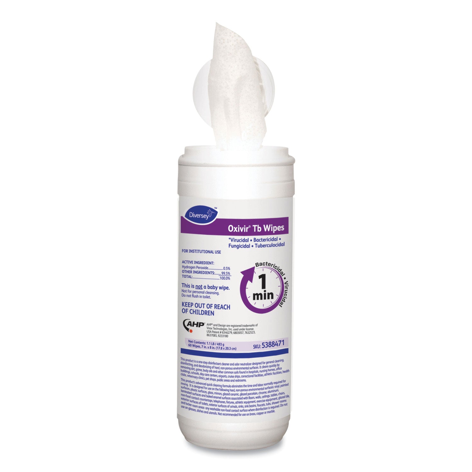 Oxivir TB Disinfectant Wipes, 7 x 6, White, 60/Canister, 12 Canisters/Carton -
