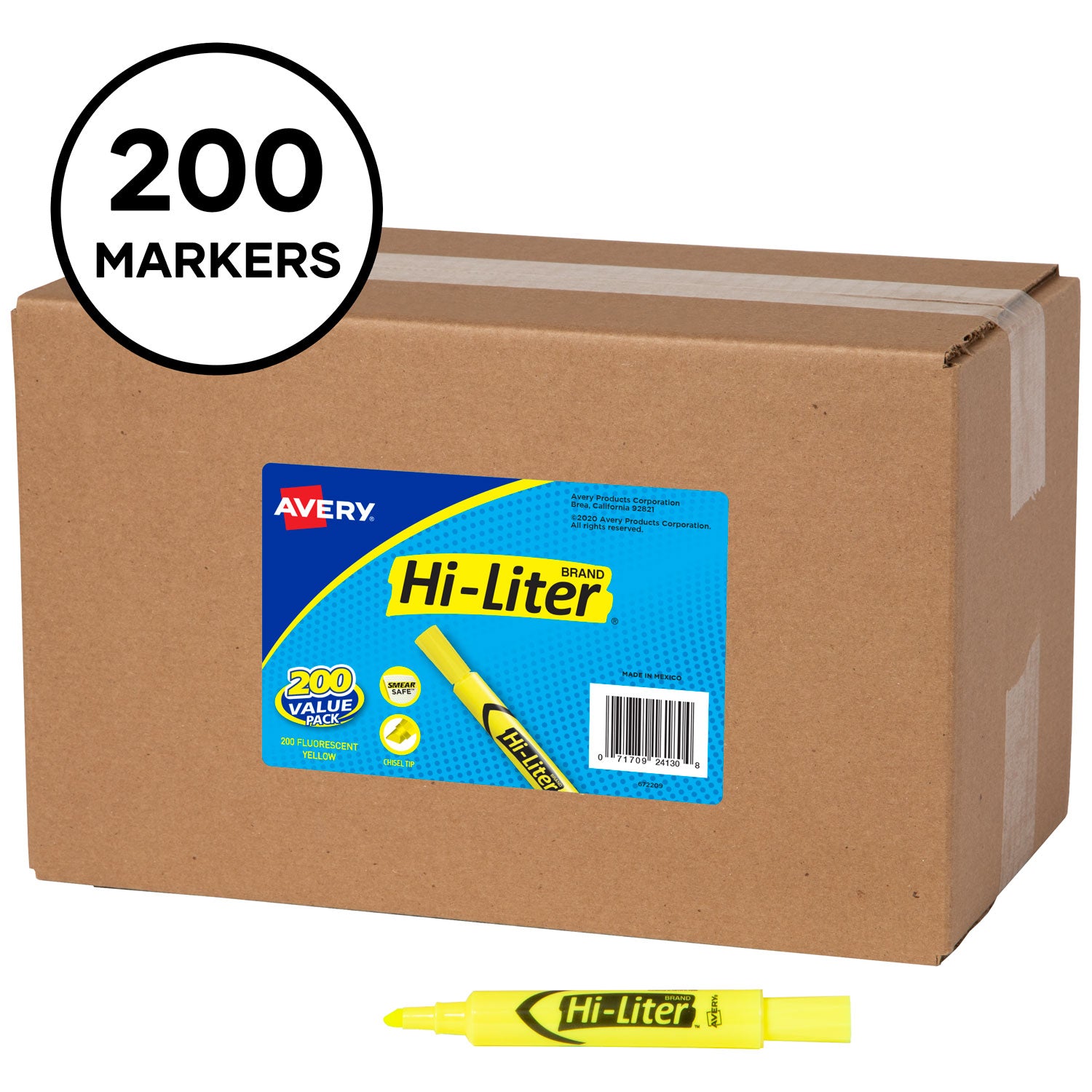 hi-liter-desk-style-highlighters-fluorescent-yellow-ink-chisel-tip-yellow-black-barrel-200-box_ave24130 - 1