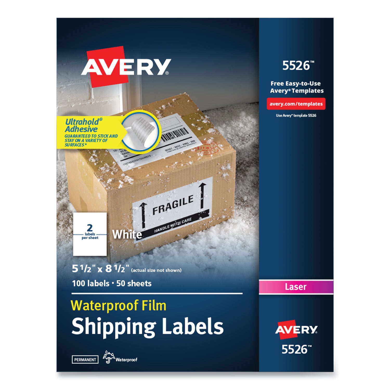 Waterproof Shipping Labels with TrueBlock Technology, Laser Printers, 5.5 x 8.5, White, 2/Sheet, 50 Sheets/Pack -