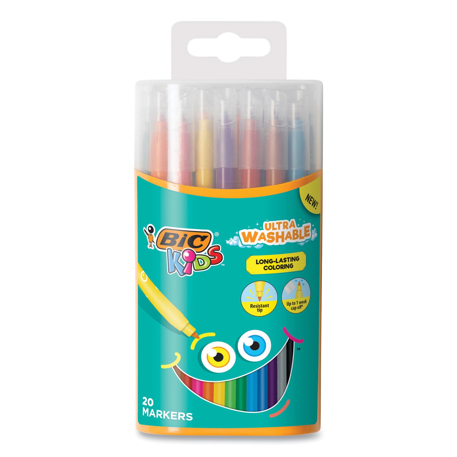 kids-ultra-washable-markers-plastic-tube-medium-bullet-tip-assorted-colors-20-pack_bicbkcmd20ast - 1