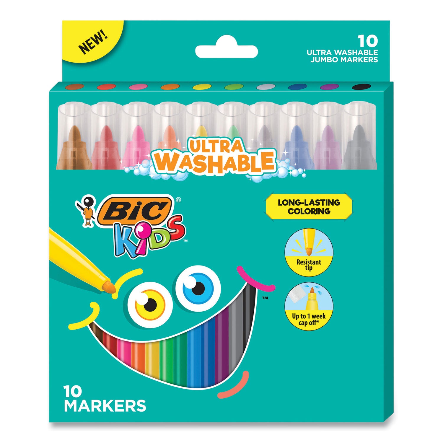 kids-ultra-washable-jumbo-markers-medium-bullet-tip-assorted-colors-10-pack_bicbkcmj10ast - 1
