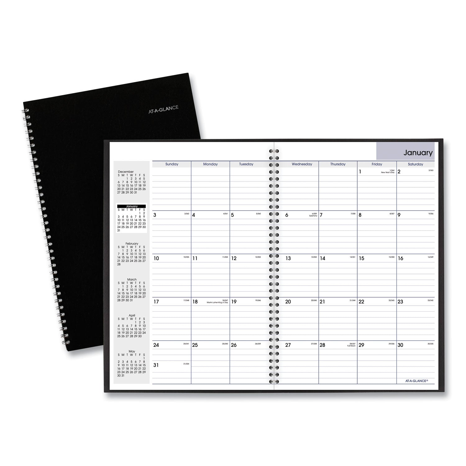 DayMinder Monthly Planner, Ruled Blocks, 12 x 8, Black Cover, 14-Month (Dec to Jan): 2023 to 2025 -
