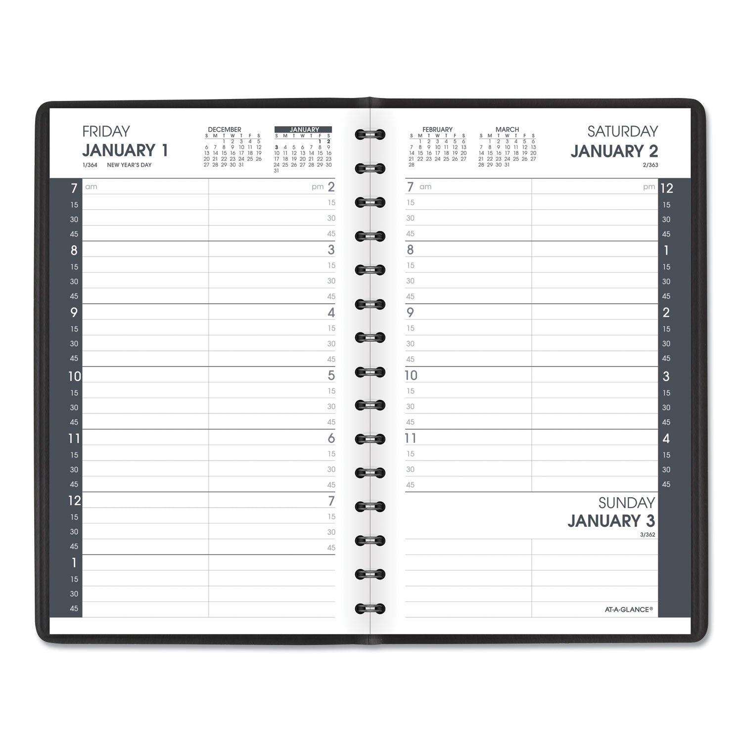Daily Appointment Book with 15-Minute Appointments, One Day/Page: Mon to Sun, 8 x 5, Black Cover, 12-Month (Jan to Dec): 2024 - 2