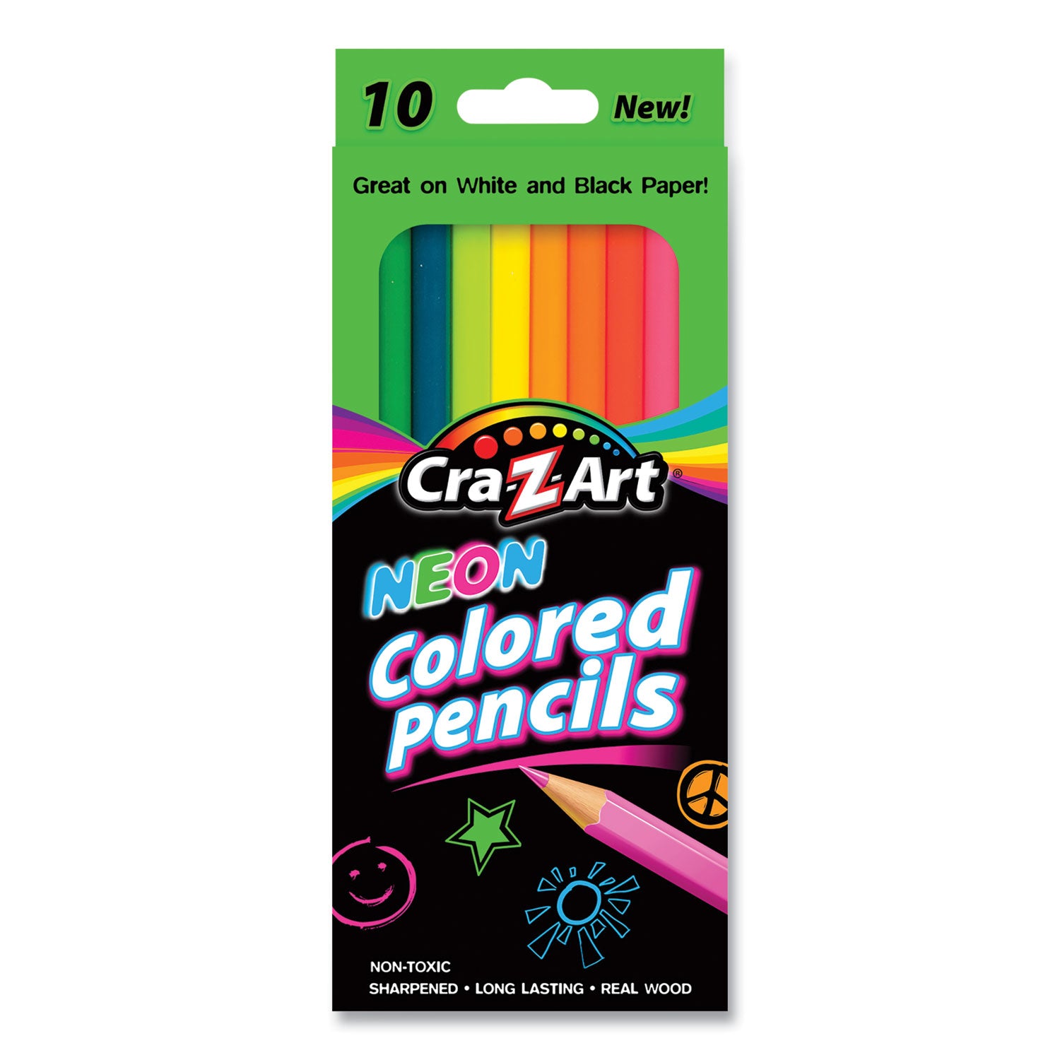 Neon Colored Pencils, 10 Assorted Lead and Barrell Colors, 10/Set - 1