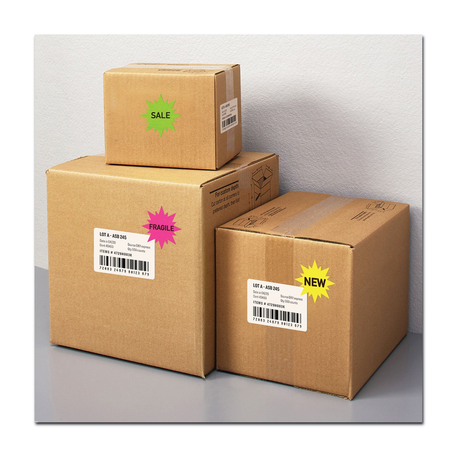 High-Visibility ID Labels, Laser Printers, 2.25" dia, Assorted, 12/Sheet, 15 Sheets/Pack -