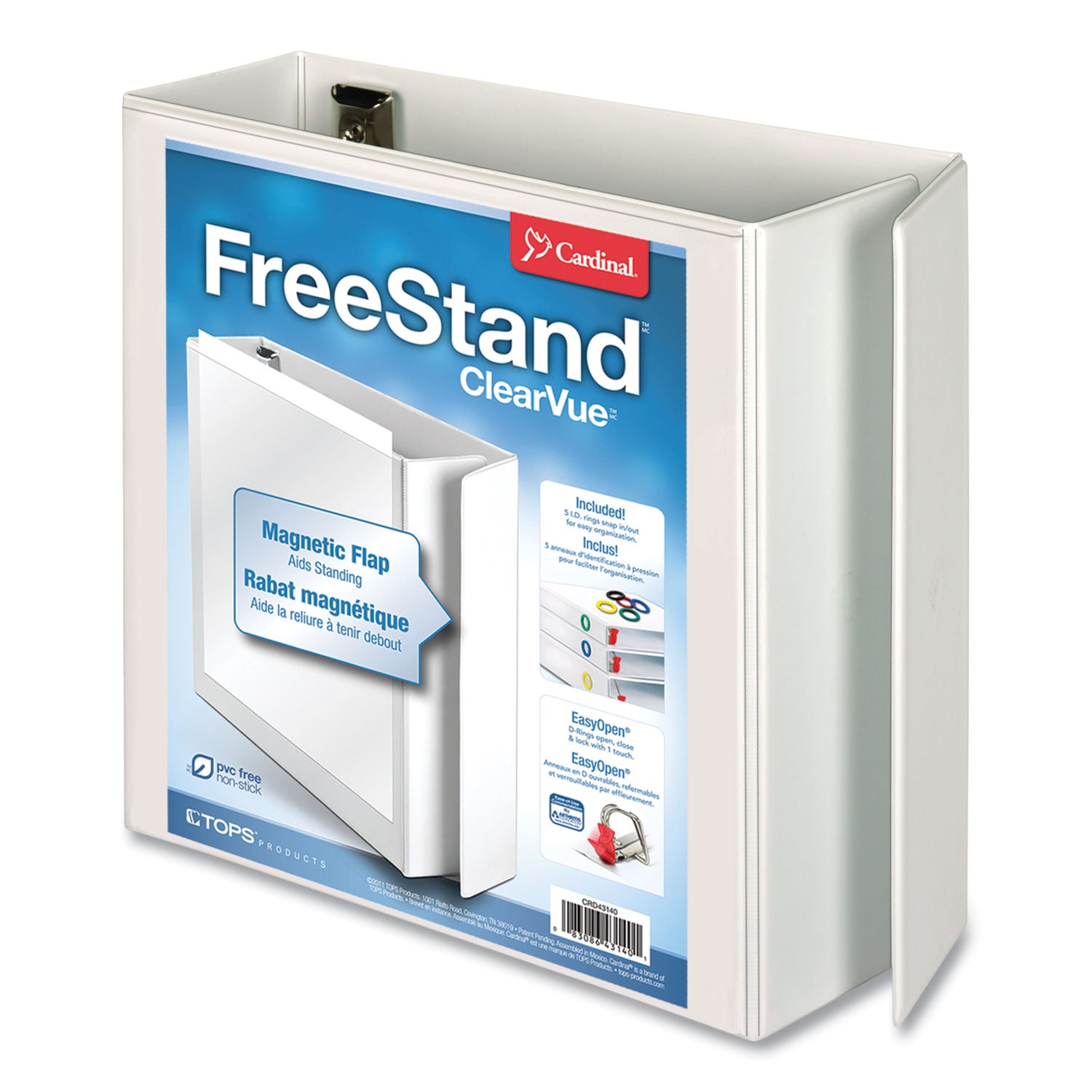 FreeStand Easy Open Locking Slant-D Ring Binder, 3 Rings, 4" Capacity, 11 x 8.5, White -