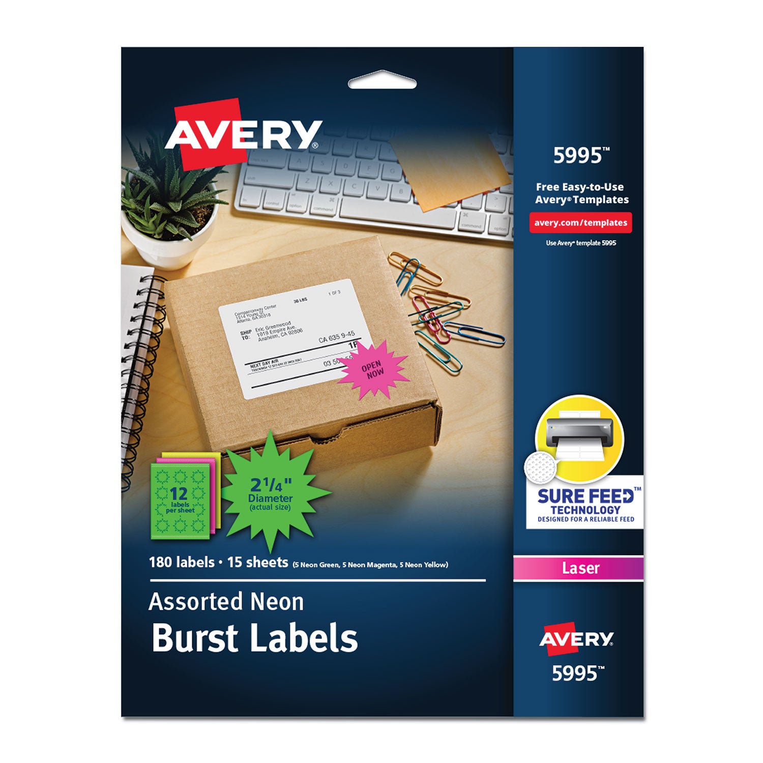 High-Visibility ID Labels, Laser Printers, 2.25" dia, Assorted, 12/Sheet, 15 Sheets/Pack -