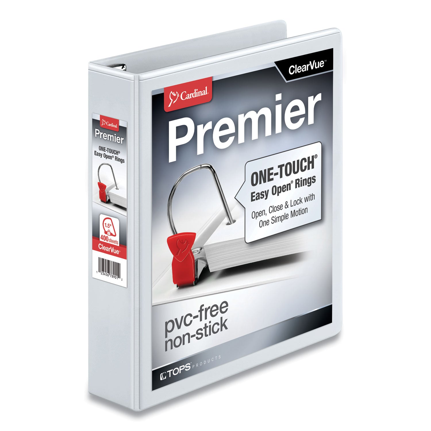 Premier Easy Open ClearVue Locking Slant-D Ring Binder, 3 Rings, 1.5" Capacity, 11 x 8.5, White -