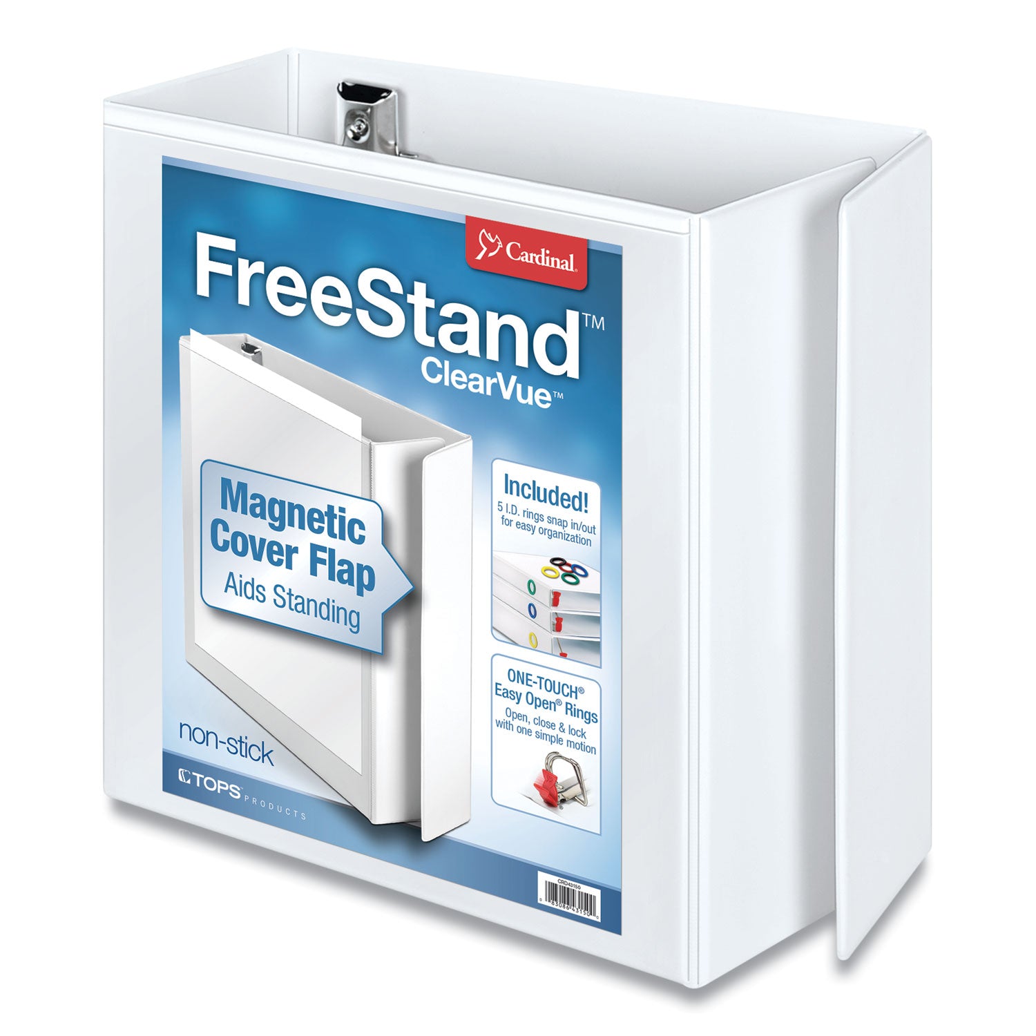 FreeStand Easy Open Locking Slant-D Ring Binder, 3 Rings, 5" Capacity, 11 x 8.5, White -
