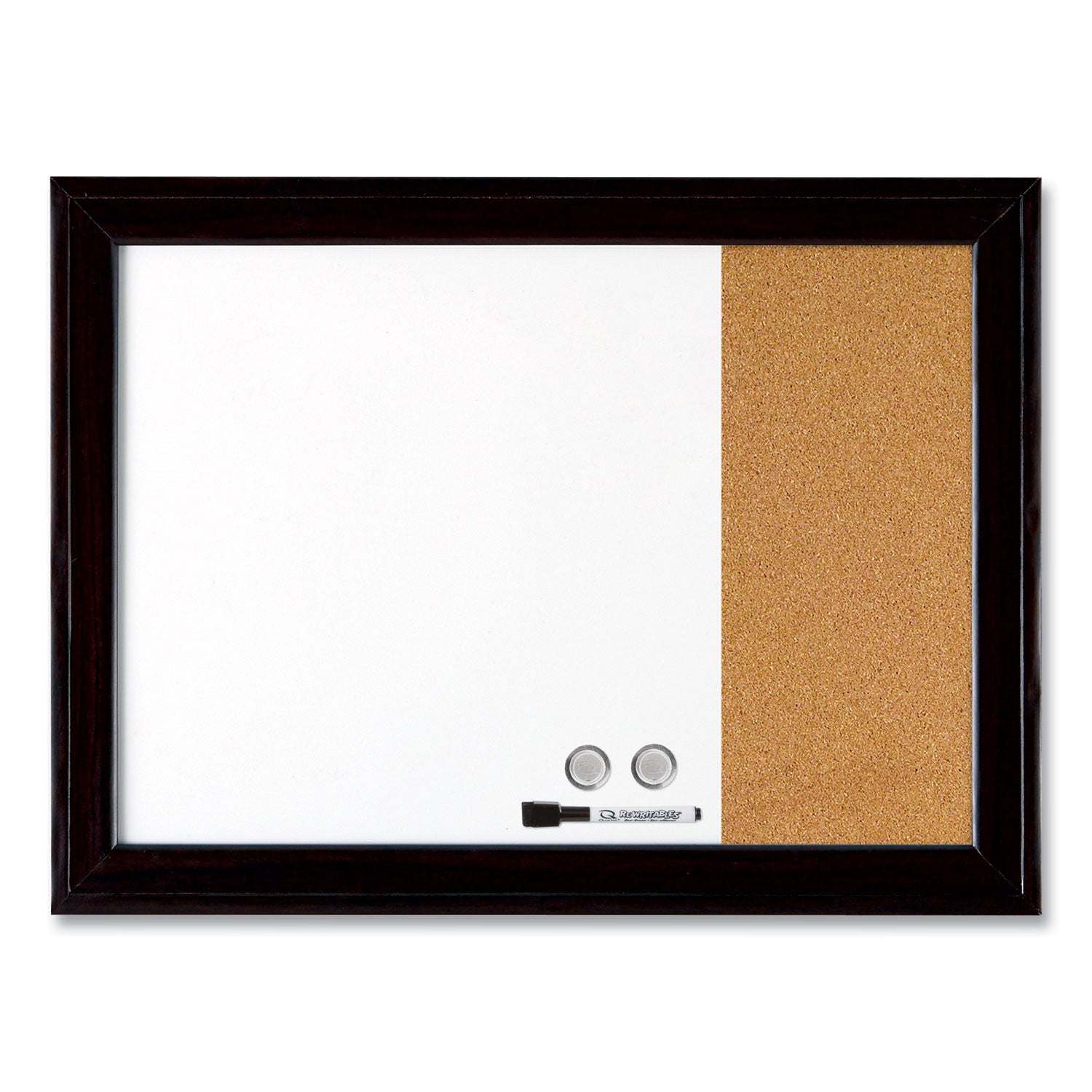 Home Decor Magnetic Combo Dry Erase Board with Cork Board on Side, 23 x 17, Tan/White Surface, Black Wood Frame - 1