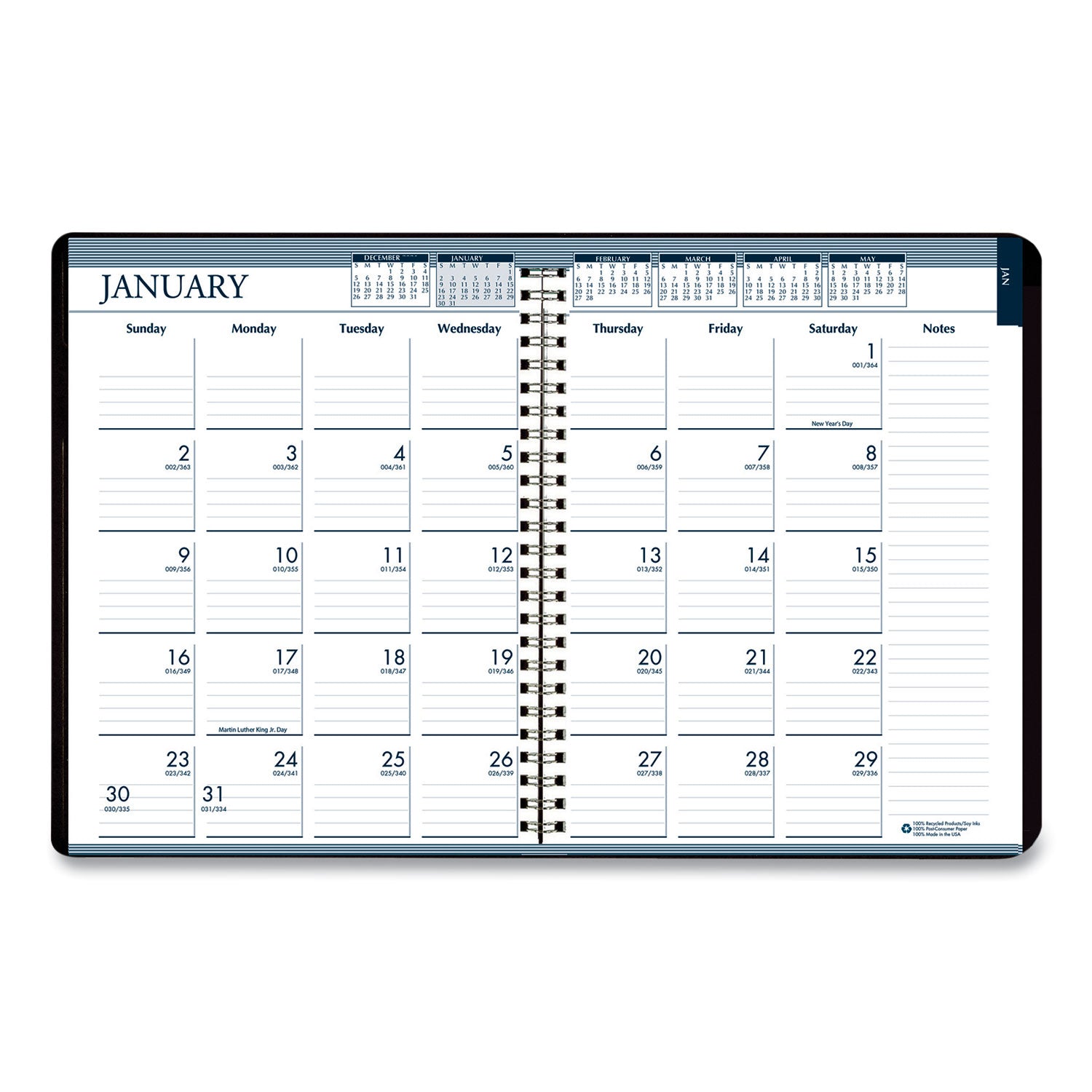 Recycled Wirebound Weekly/Monthly Planner, 11 x 8.5, Black Cover, 12-Month (Jan to Dec): 2024 -