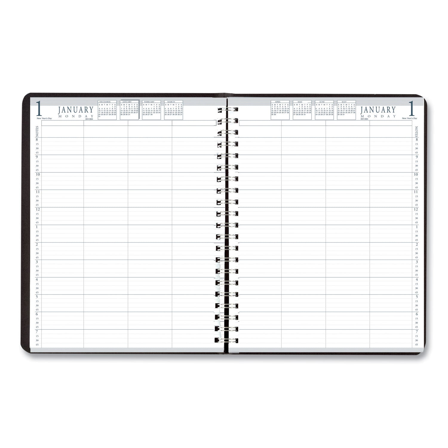 Eight-Person Group Practice Daily Appointment Book, 11 x 8.5, Black Cover, 12-Month (Jan to Dec): 2024 -