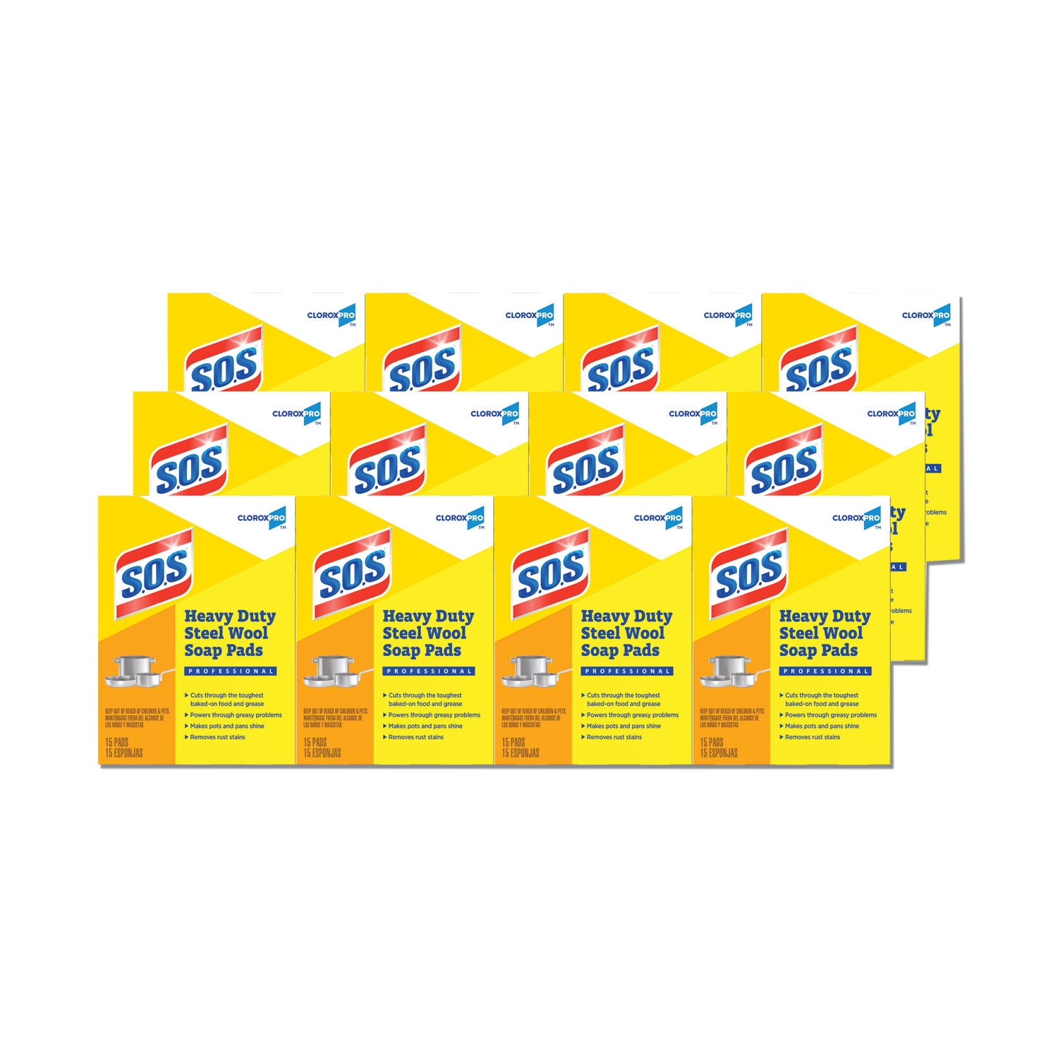 Steel Wool Soap Pads, 2.4 x 3, Steel, 15 Pads/Box, 12 Boxes/Carton -