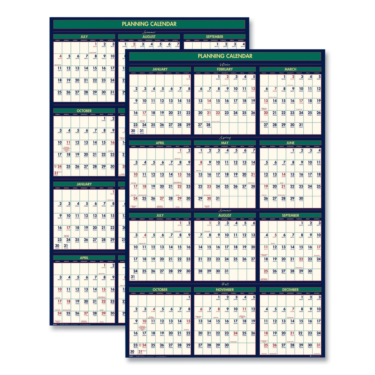 Four Season Erasable Business/Academic Recycled Wall Calendar, 24 x 37, 12-Month(July-June):2023-2024, 12-Month(Jan-Dec):2024 -
