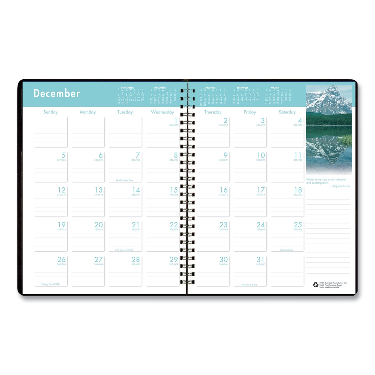 Earthscapes Recycled Ruled Monthly Planner, Landscapes Color Photos, 11 x 8.5, Black Cover, 14-Month (Dec-Jan): 2023-2025 -