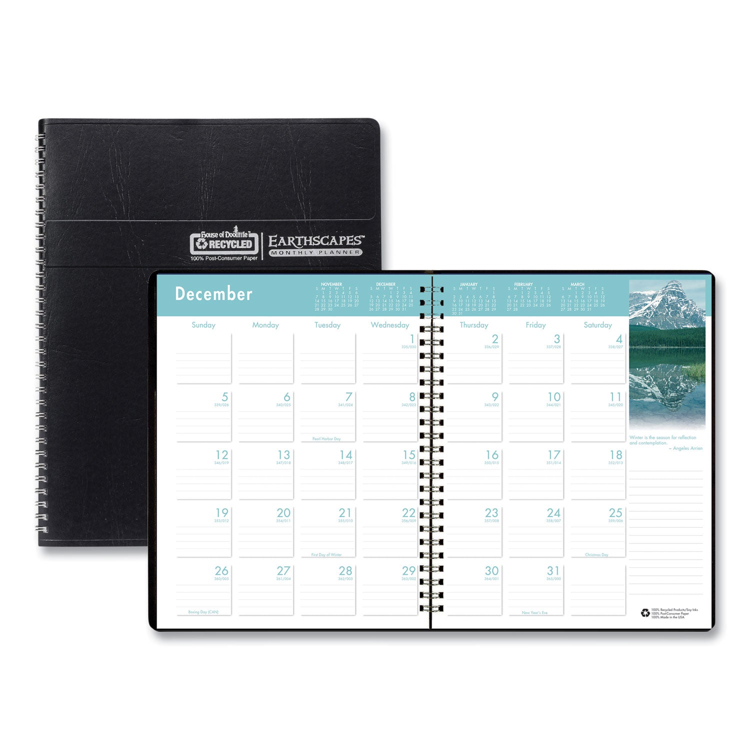 Earthscapes Recycled Ruled Monthly Planner, Landscapes Color Photos, 11 x 8.5, Black Cover, 14-Month (Dec-Jan): 2023-2025 -