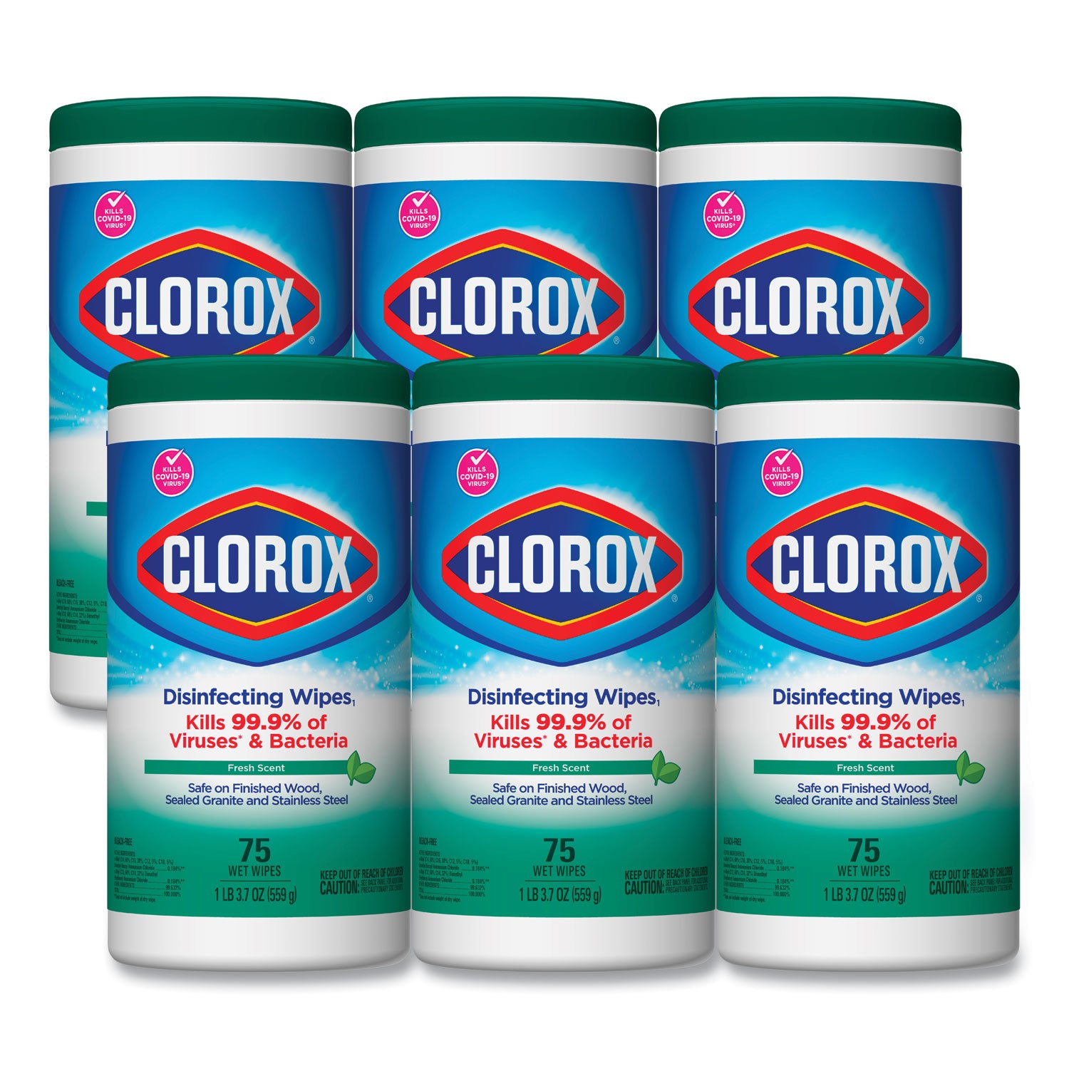 Disinfecting Wipes, 1-Ply, 7 x 8, Fresh Scent, White, 75/Canister, 6 Canisters/Carton -
