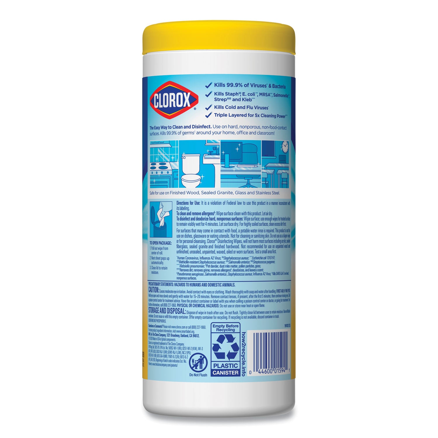 Disinfecting Wipes, 1-Ply, 7 x 8, Crisp Lemon, White, 35/Canister -