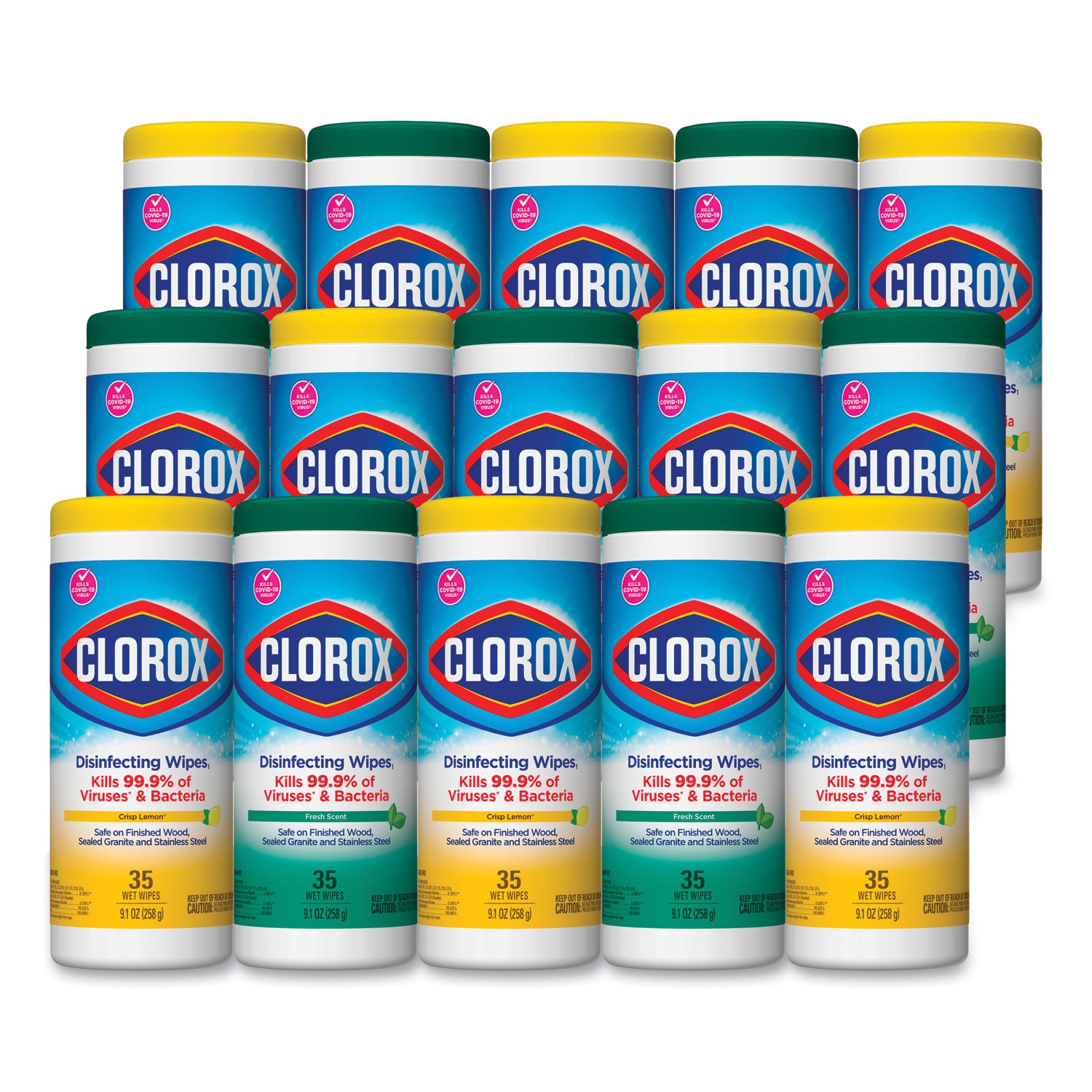 Disinfecting Wipes, 1-Ply, 7 x 8, Fresh Scent/Citrus Blend, 35/Canister, 3/Pack, 5 Packs/Carton -