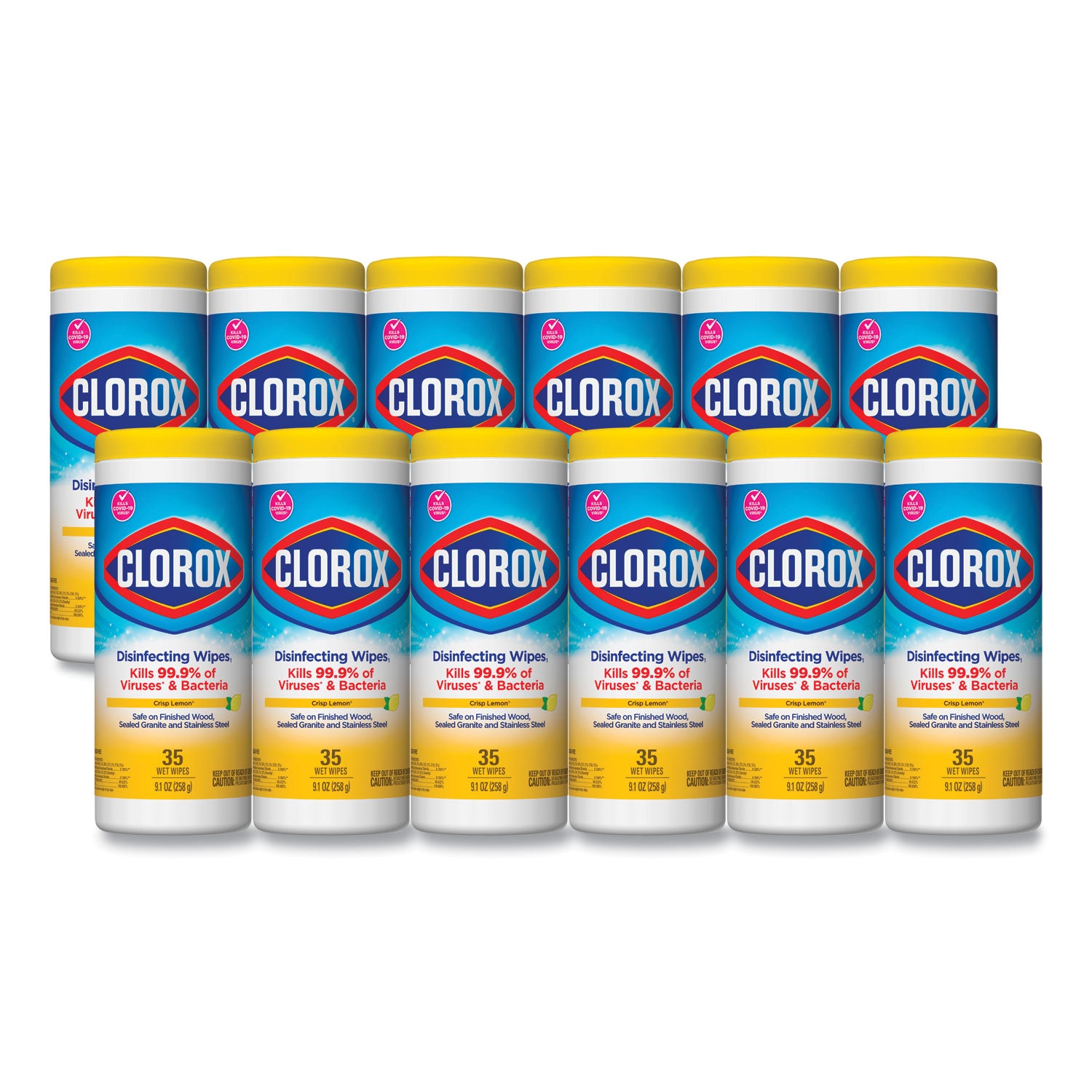 Disinfecting Wipes, 1-Ply, 7 x 8, Crisp Lemon, White, 35/Canister, 12 Canisters/Carton -