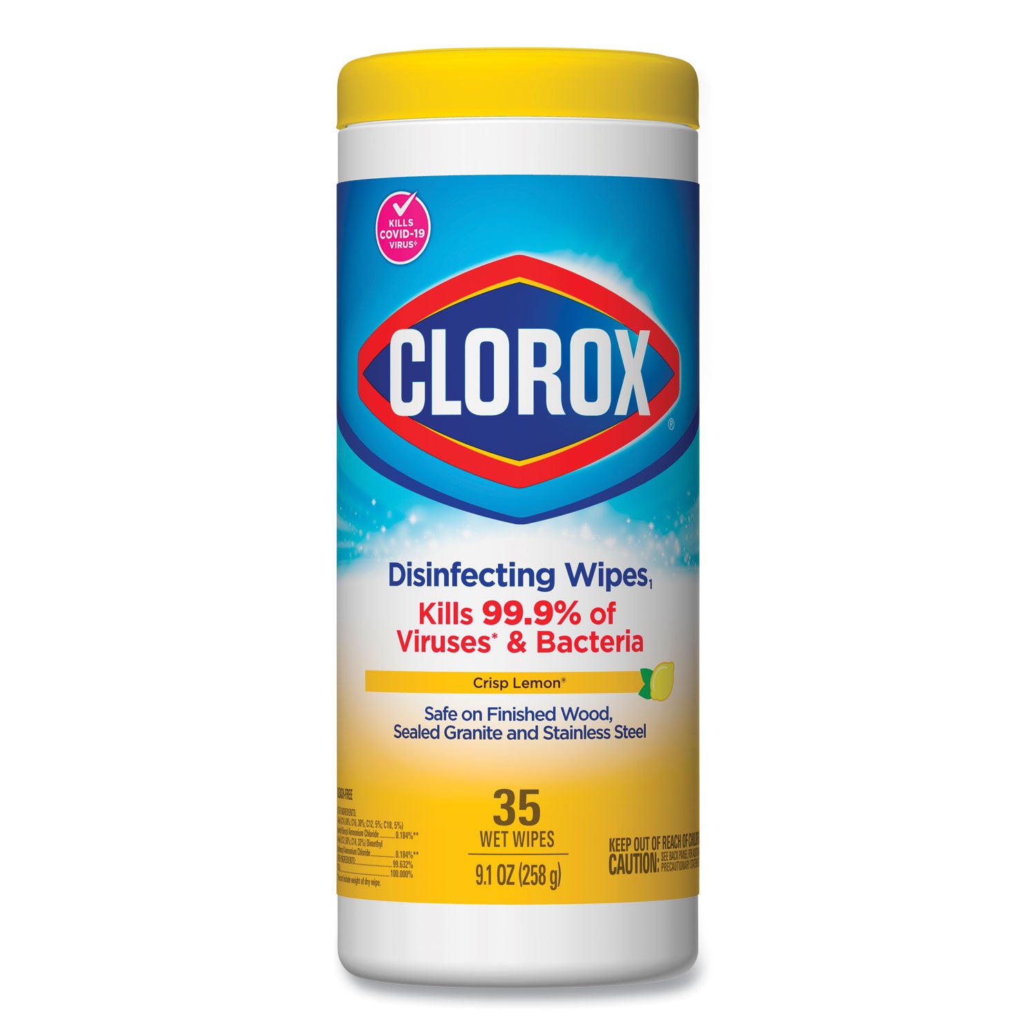 Disinfecting Wipes, 1-Ply, 7 x 8, Crisp Lemon, White, 35/Canister -