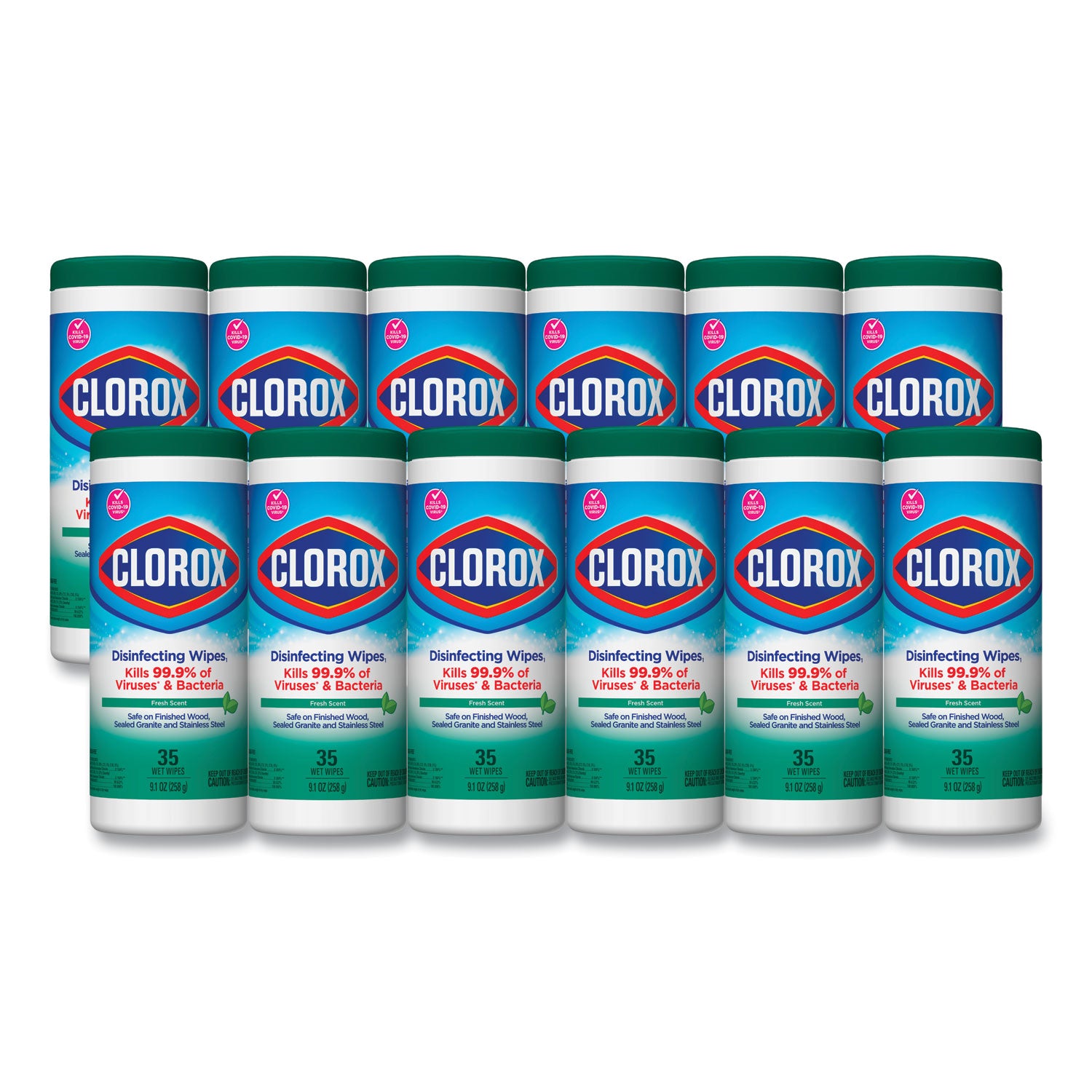 Disinfecting Wipes, 1-Ply, 7 x 8, Fresh Scent, White, 35/Canister, 12 Canisters/Carton -