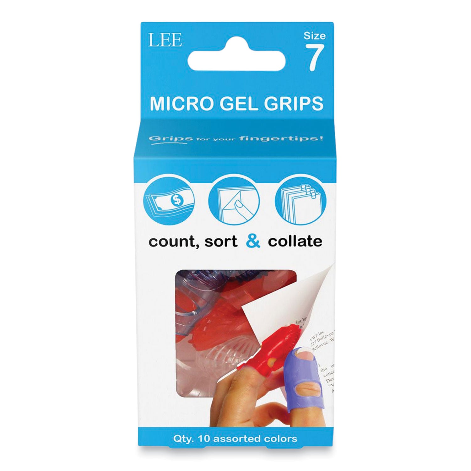 Tippi Micro-Gel Fingertip Grips, Size 7, Medium, Assorted, 10/Pack -
