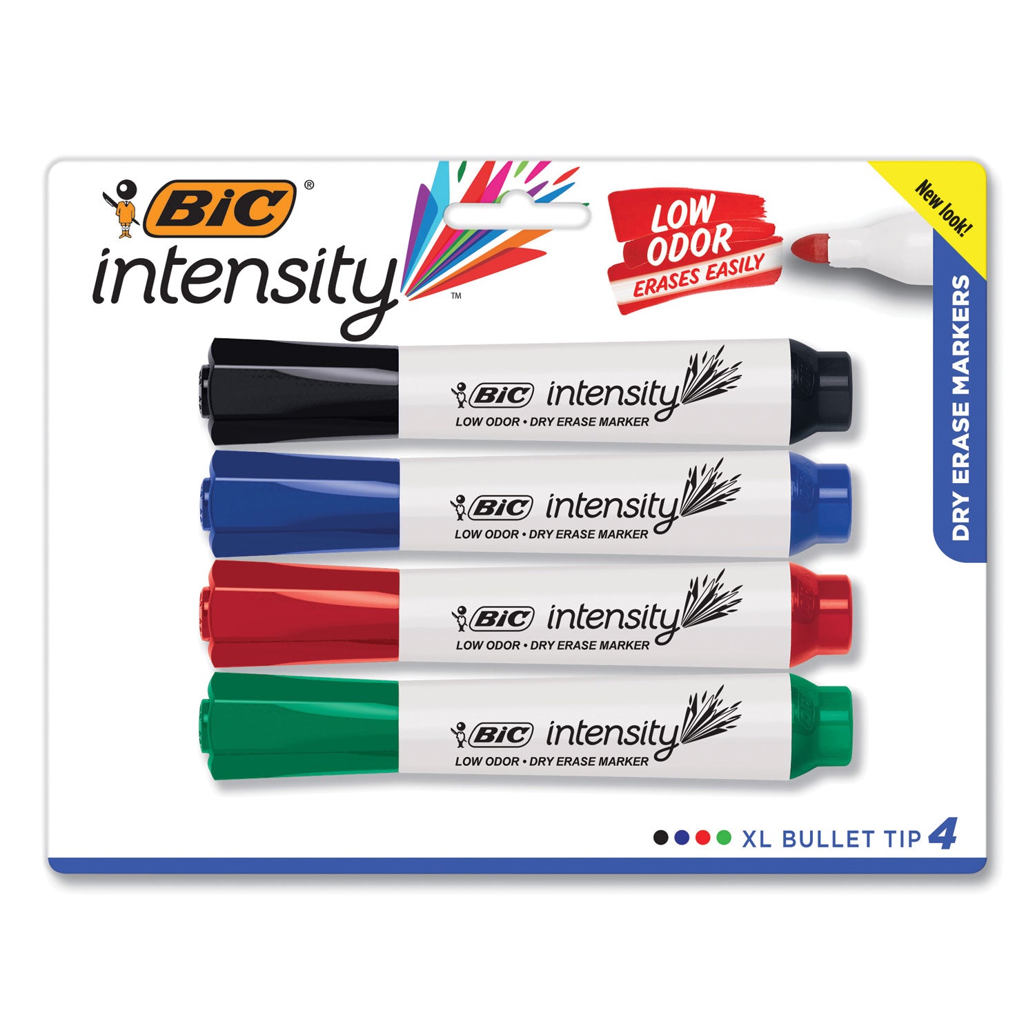 Intensity Bold Tank-Style Dry Erase Marker, Extra-Broad Bullet Tip, Assorted Colors, 4/Set -