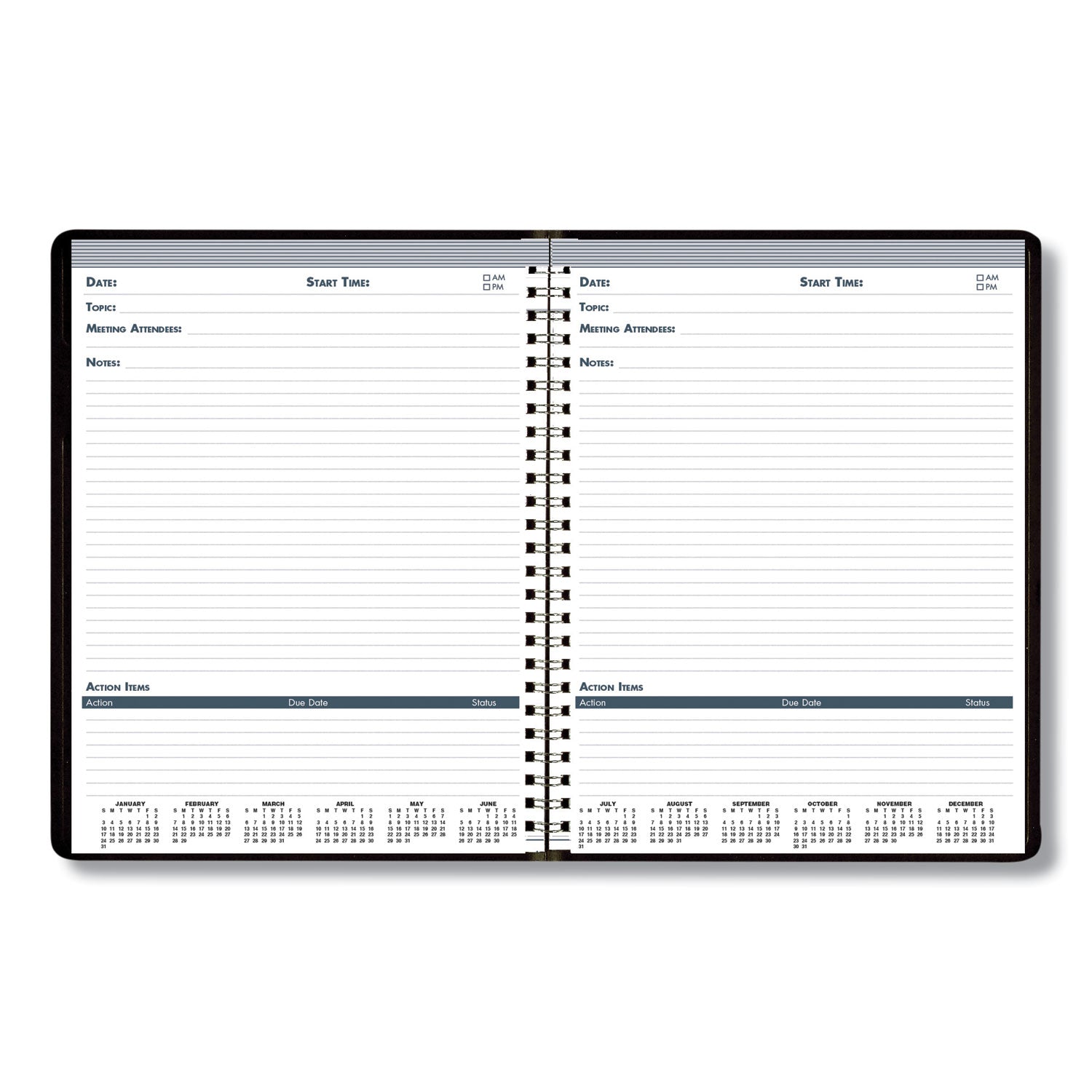 Recycled Meeting Note Planner, 11 x 8.5, Black Cover, 12-Month (Jan to Dec): 2024 -