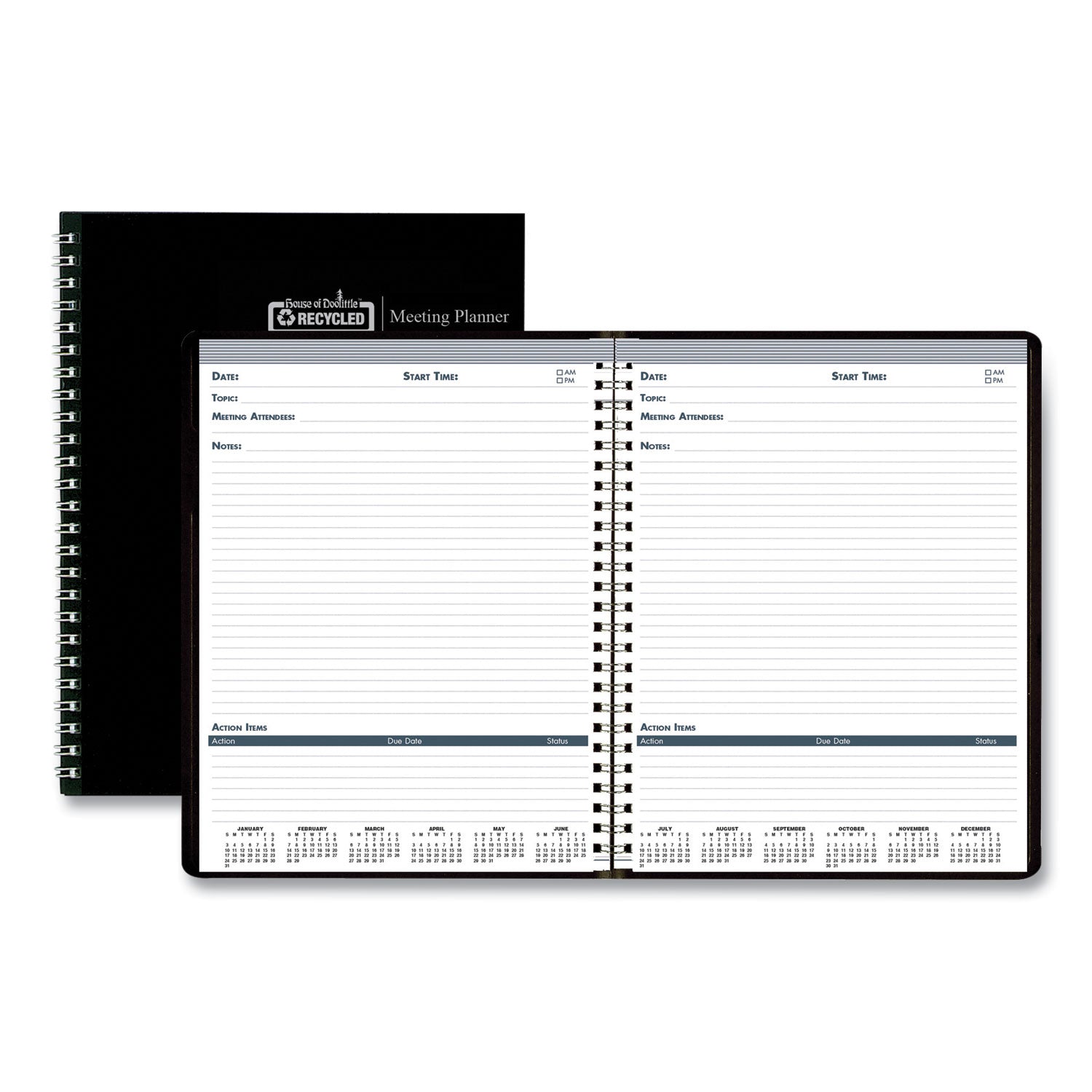Recycled Meeting Note Planner, 11 x 8.5, Black Cover, 12-Month (Jan to Dec): 2024 -