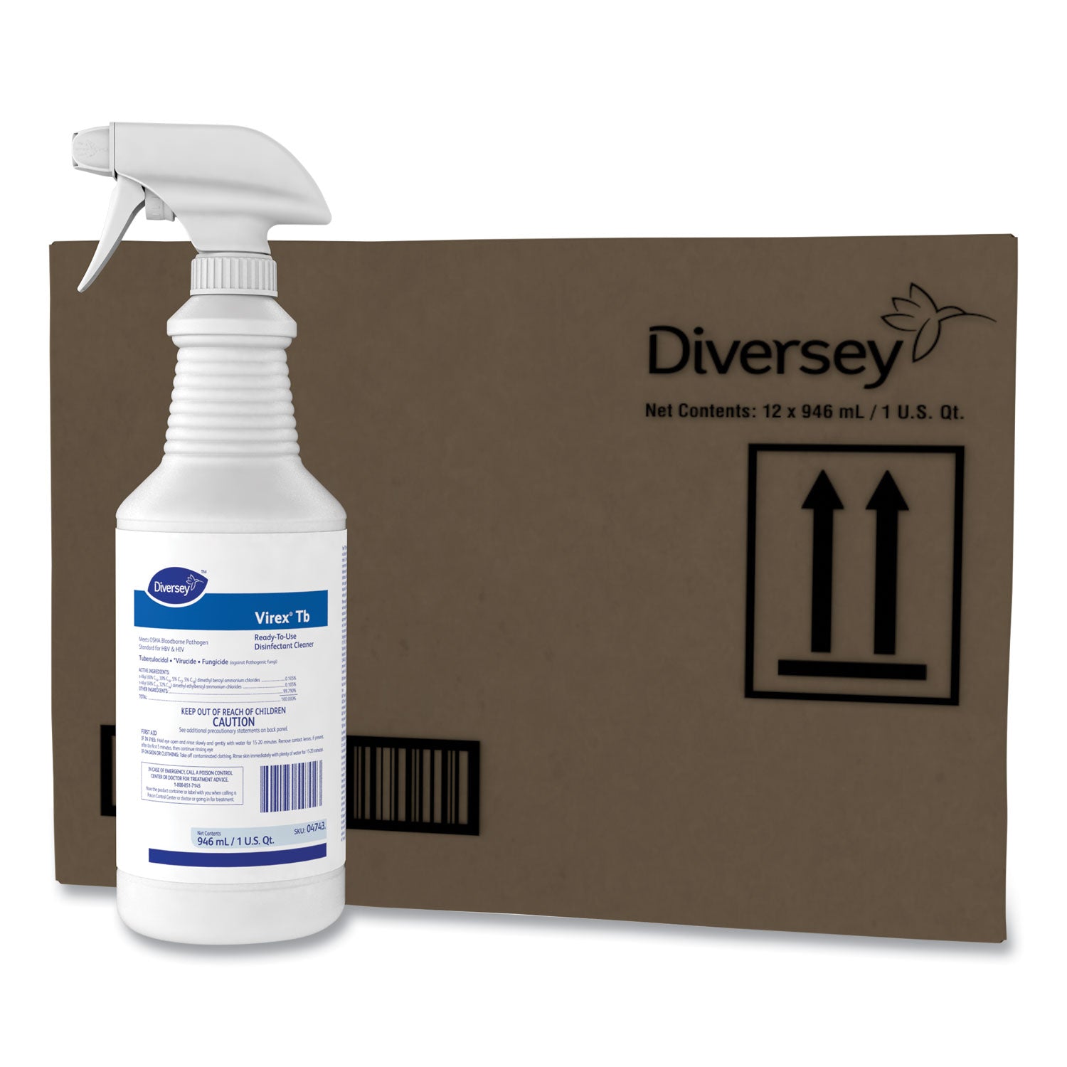 Virex TB Disinfectant Cleaner, Lemon Scent, Liquid, 32 oz Bottle, 12/Carton -