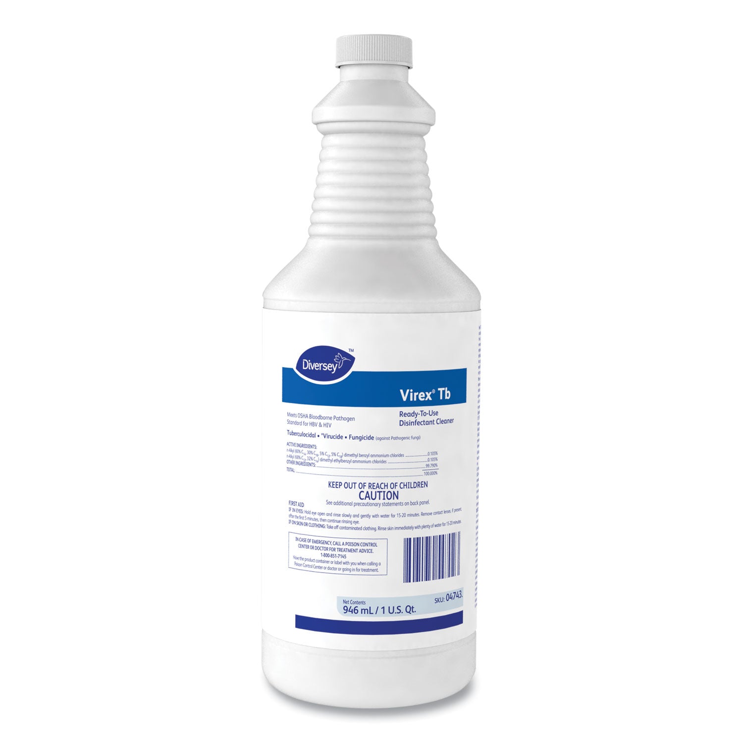 Virex TB Disinfectant Cleaner, Lemon Scent, Liquid, 32 oz Bottle, 12/Carton -