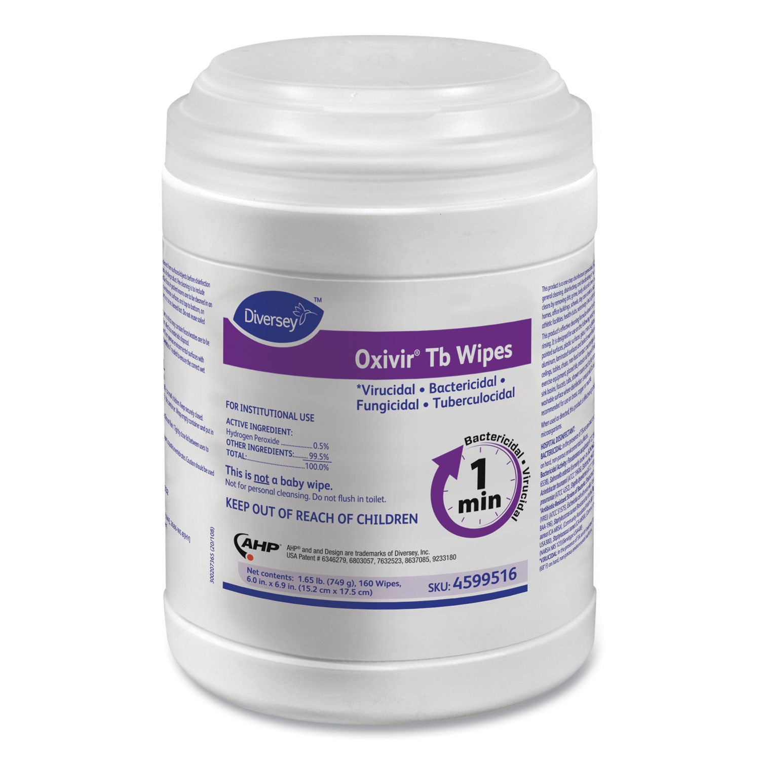 Oxivir TB Disinfectant Wipes, 7 x 6, White, 160/Canister, 12 Canisters/Carton -