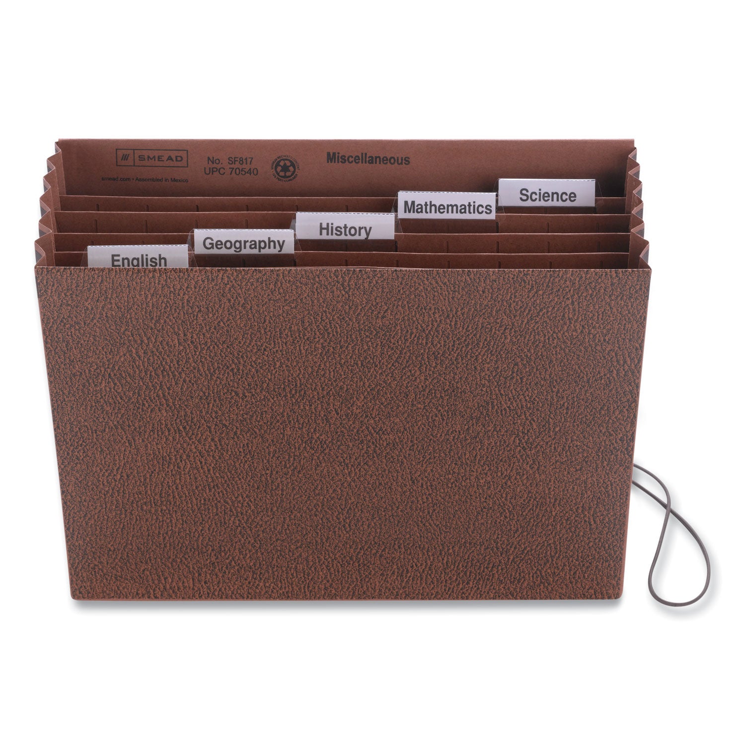 Six-Pocket Subject File with Insertable Tabs, 5.25" Expansion, 6 Sections, Elastic Cord, 1/5-Cut Tabs, Letter Size, Redrope -