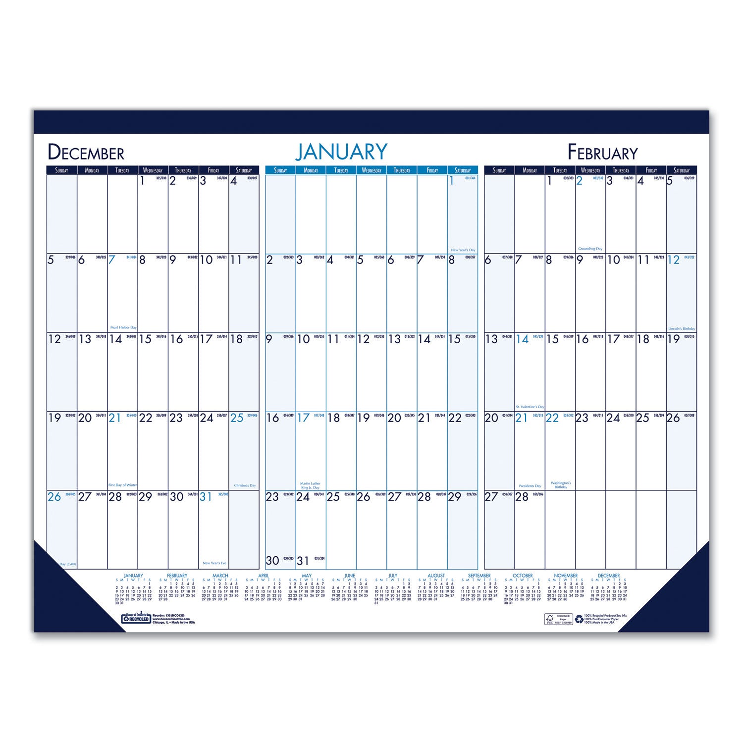 three-month-desk-pad-22-x-17-white-blue-teal-sheets-blue-binding-blue-corners-14-month-dec-to-jan-2023-to-2025_hod136 - 1