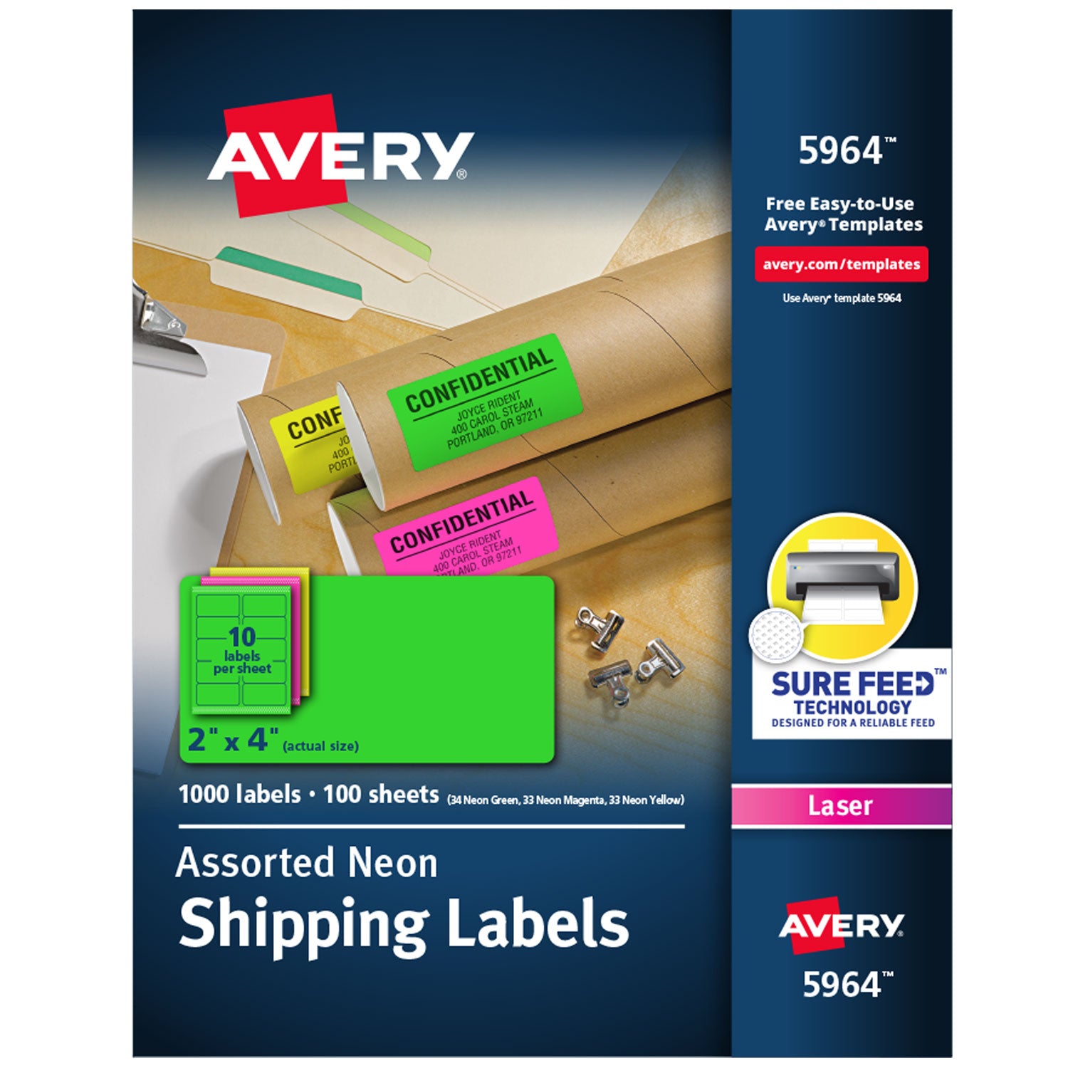 High-Visibility Permanent Laser ID Labels, 2 x 4, Neon Assorted, 1000/Box -