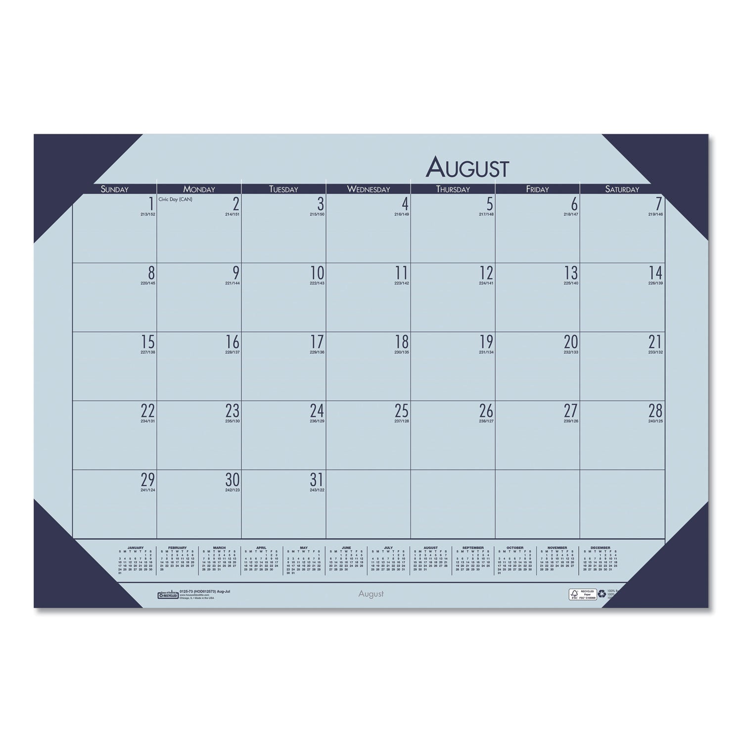 EcoTones Recycled Academic Desk Pad Calendar, 18.5 x 13, Orchid Sheets, Cordovan Corners, 12-Month (Aug-July): 2023-2024 -