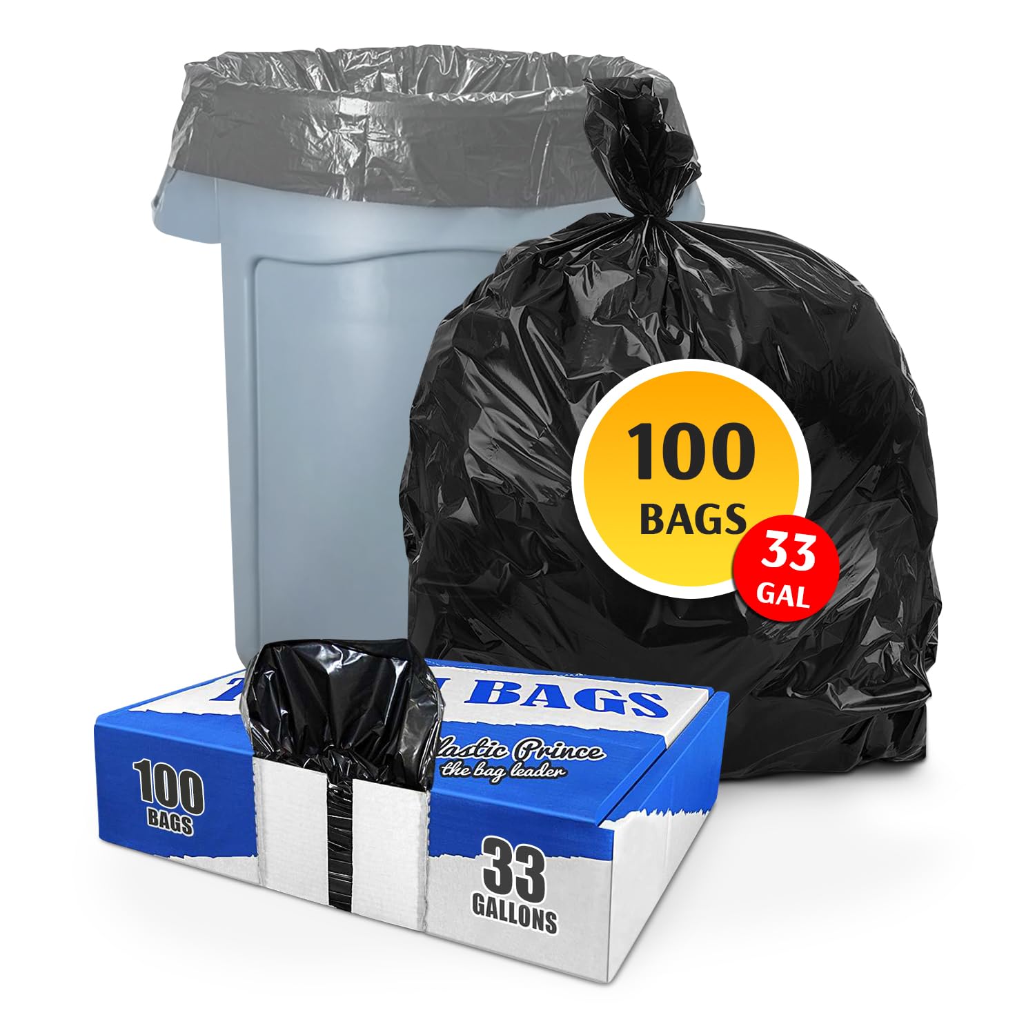23" x 10" x 39" 33 Gal 1.3 Mil Black Recycling Bags, 100/Case