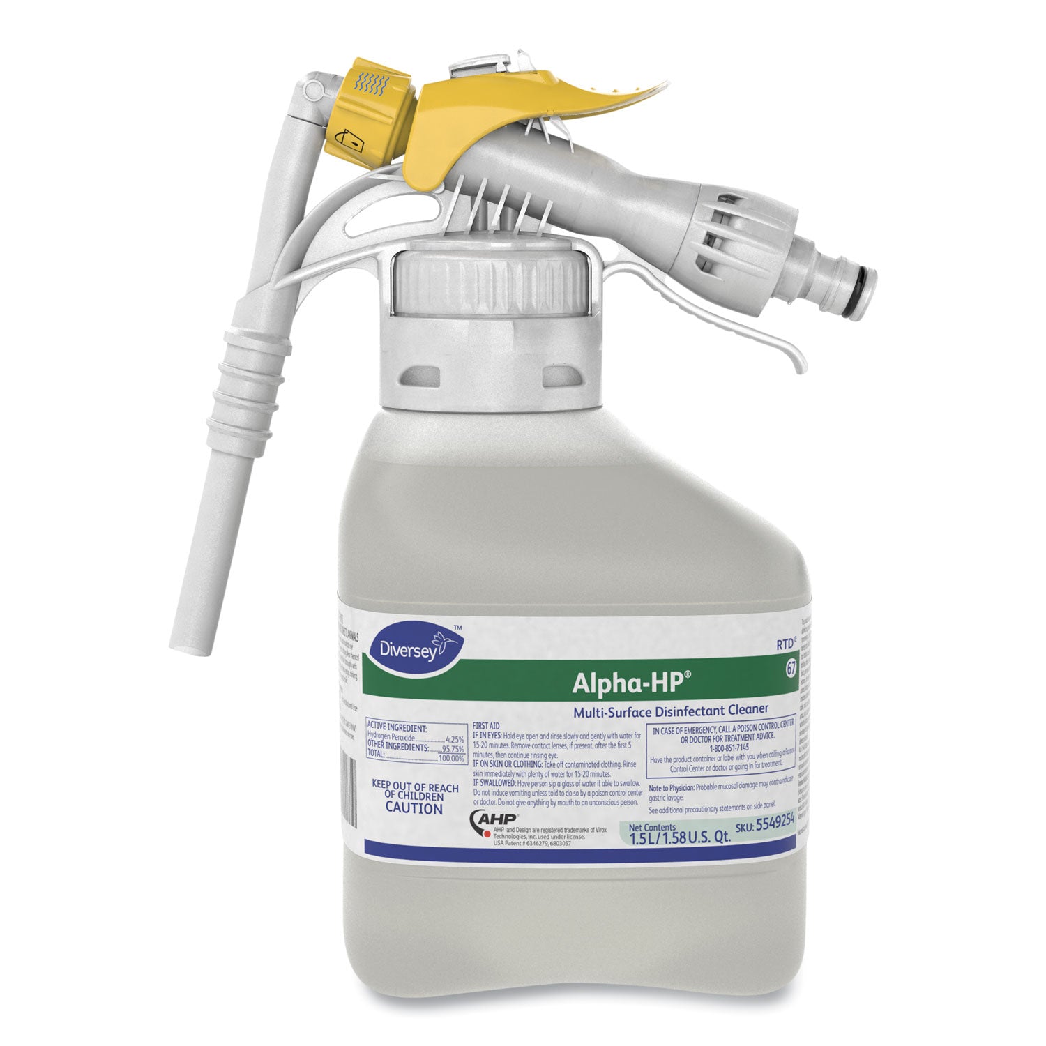 Alpha-HP Multi-Surface Disinfectant Cleaner, Citrus Scent, 1.5 L RTD Spray Bottle, 2/Carton -